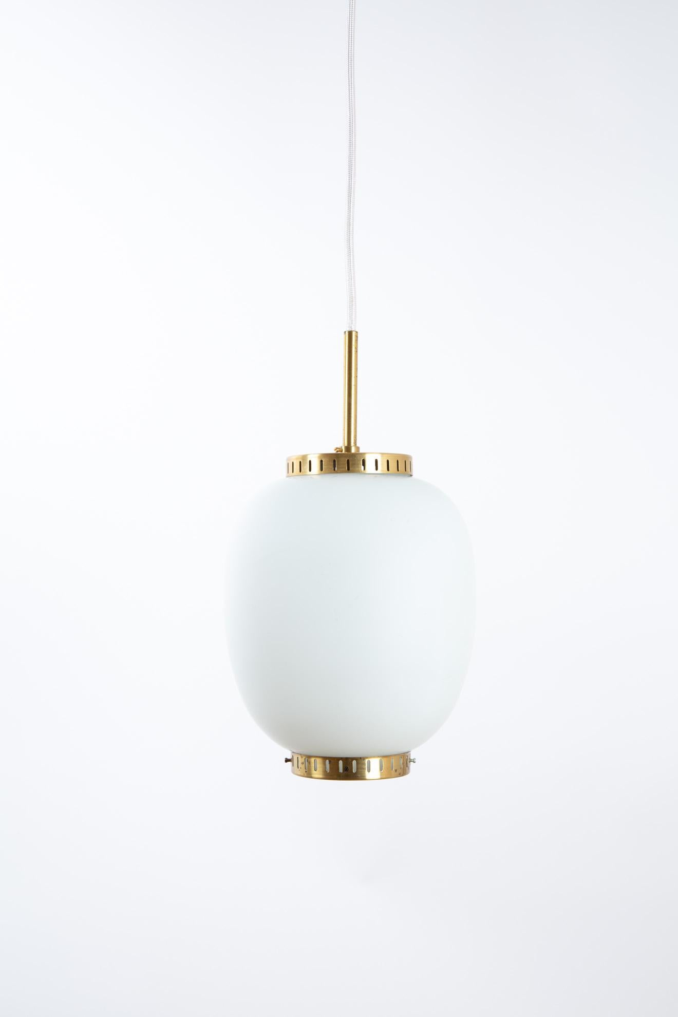 Bent Karlby Lampion of Milk Glass and Brass, Scandinavian Modern Pendant Lamp In Good Condition In LA Arnhem, NL