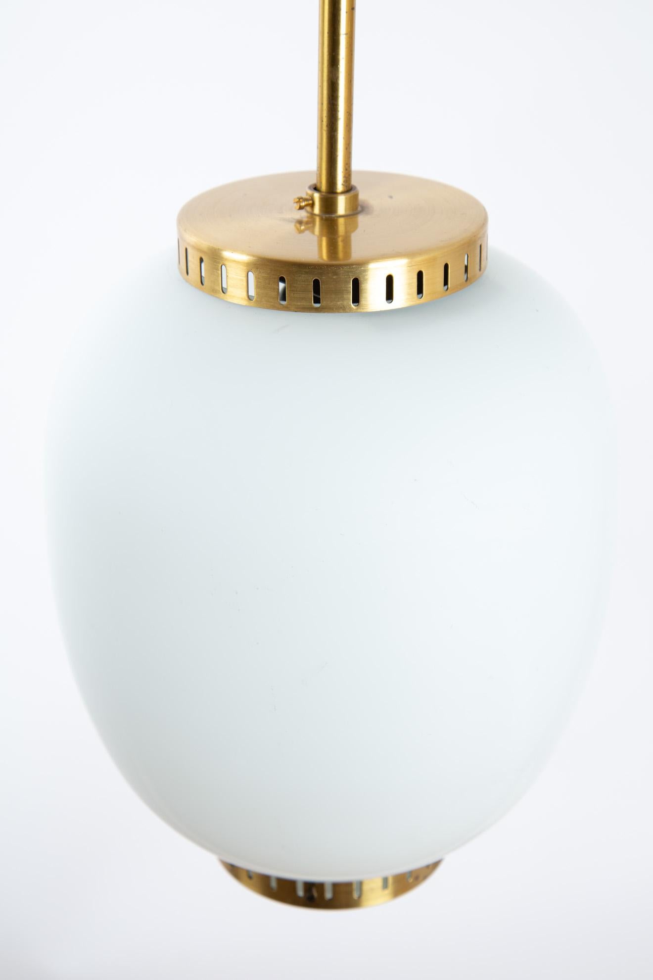 Bent Karlby Lampion of Milk Glass and Brass, Scandinavian Modern Pendant Lamp 1