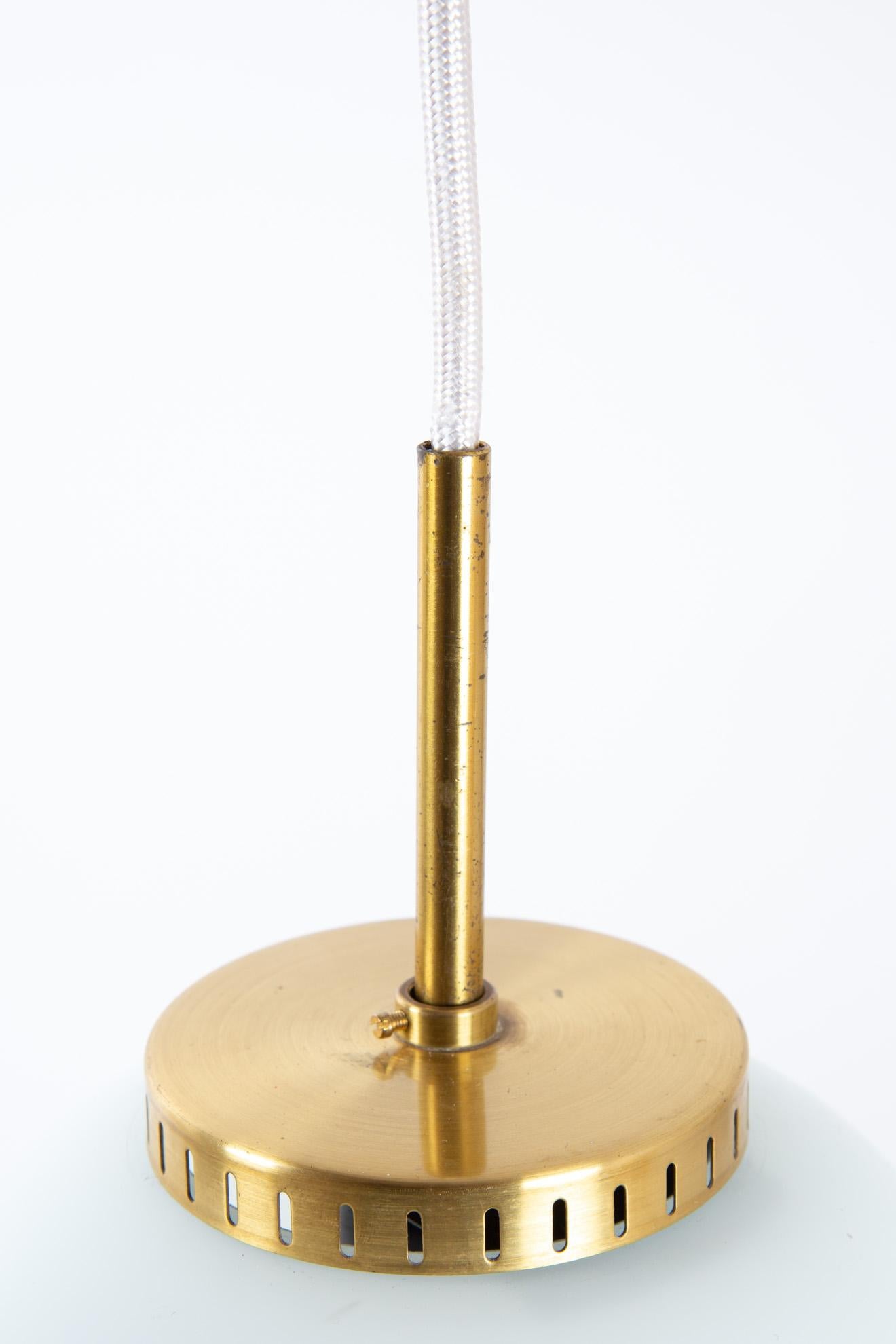 Bent Karlby Lampion of Milk Glass and Brass, Scandinavian Modern Pendant Lamp 2