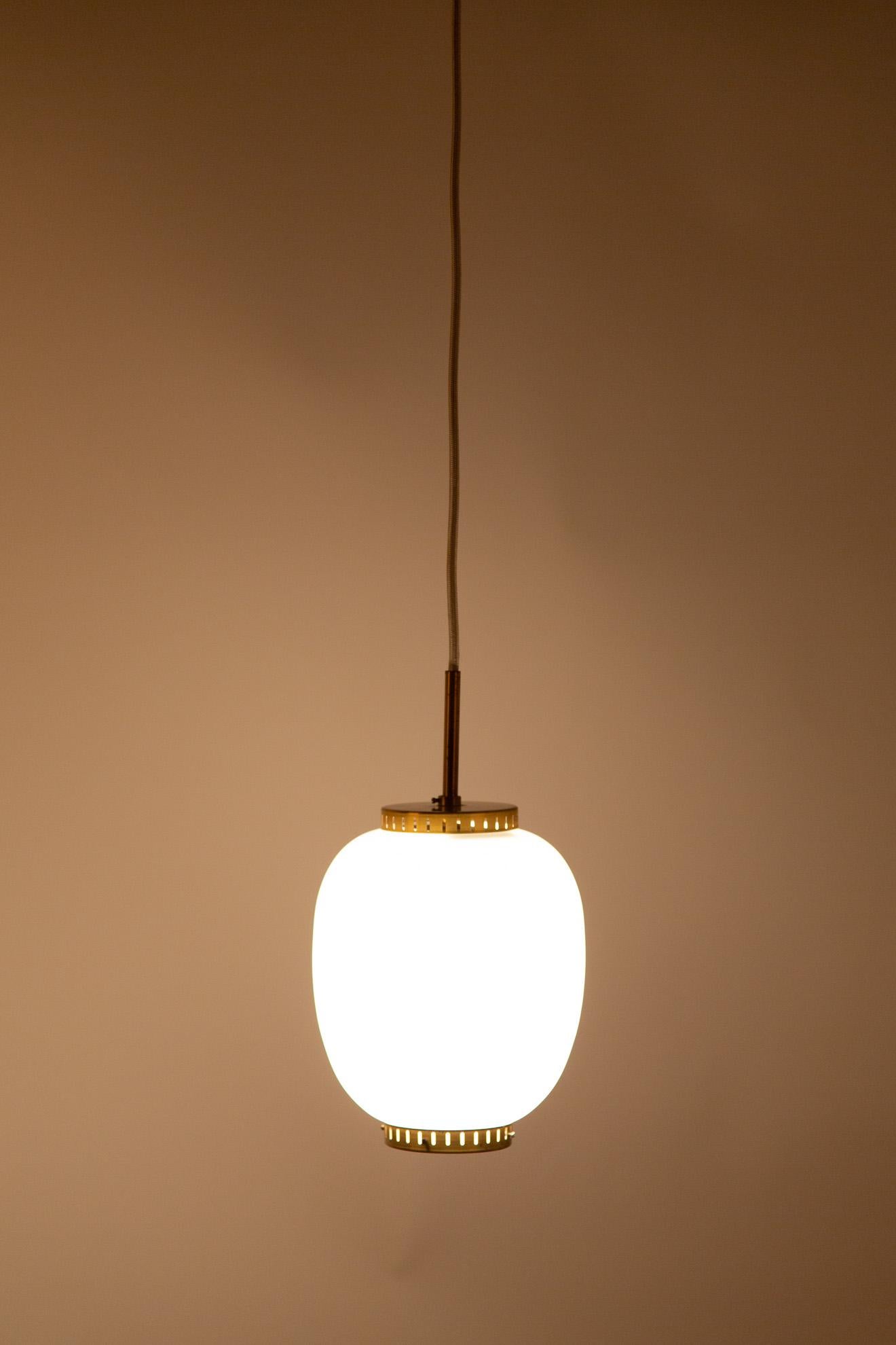 Bent Karlby Lampion of Milk Glass and Brass, Scandinavian Modern Pendant Lamp 3