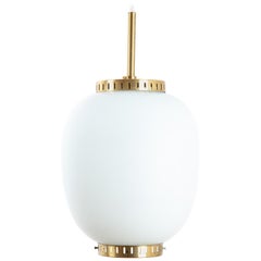 Bent Karlby Lampion of Milk Glass and Brass, Scandinavian Modern Pendant Lamp