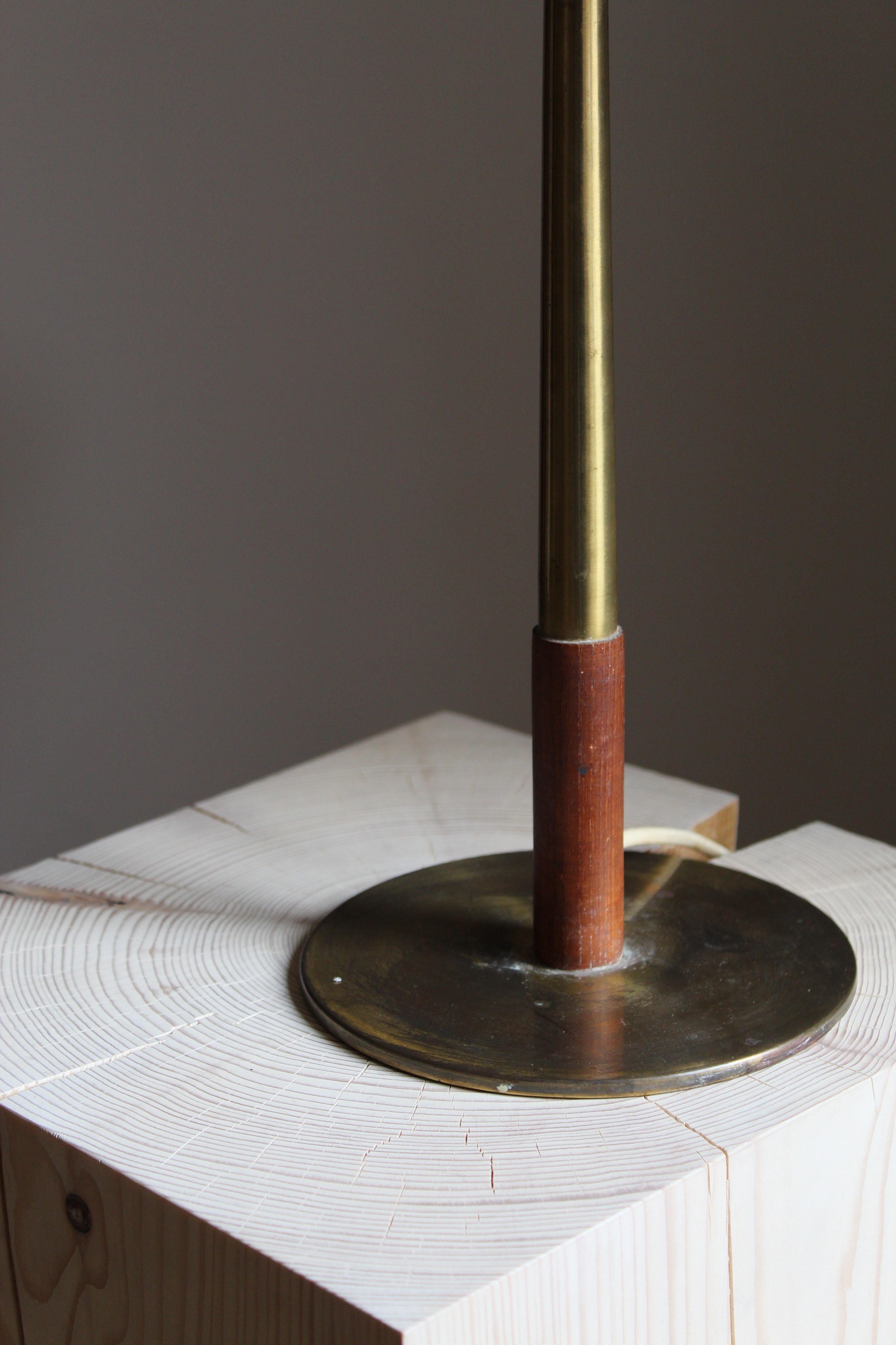 Danish Bent Karlby, Modernist Table Lamp, Brass, Stained Wood, Lyfa, Denmark, 1950s