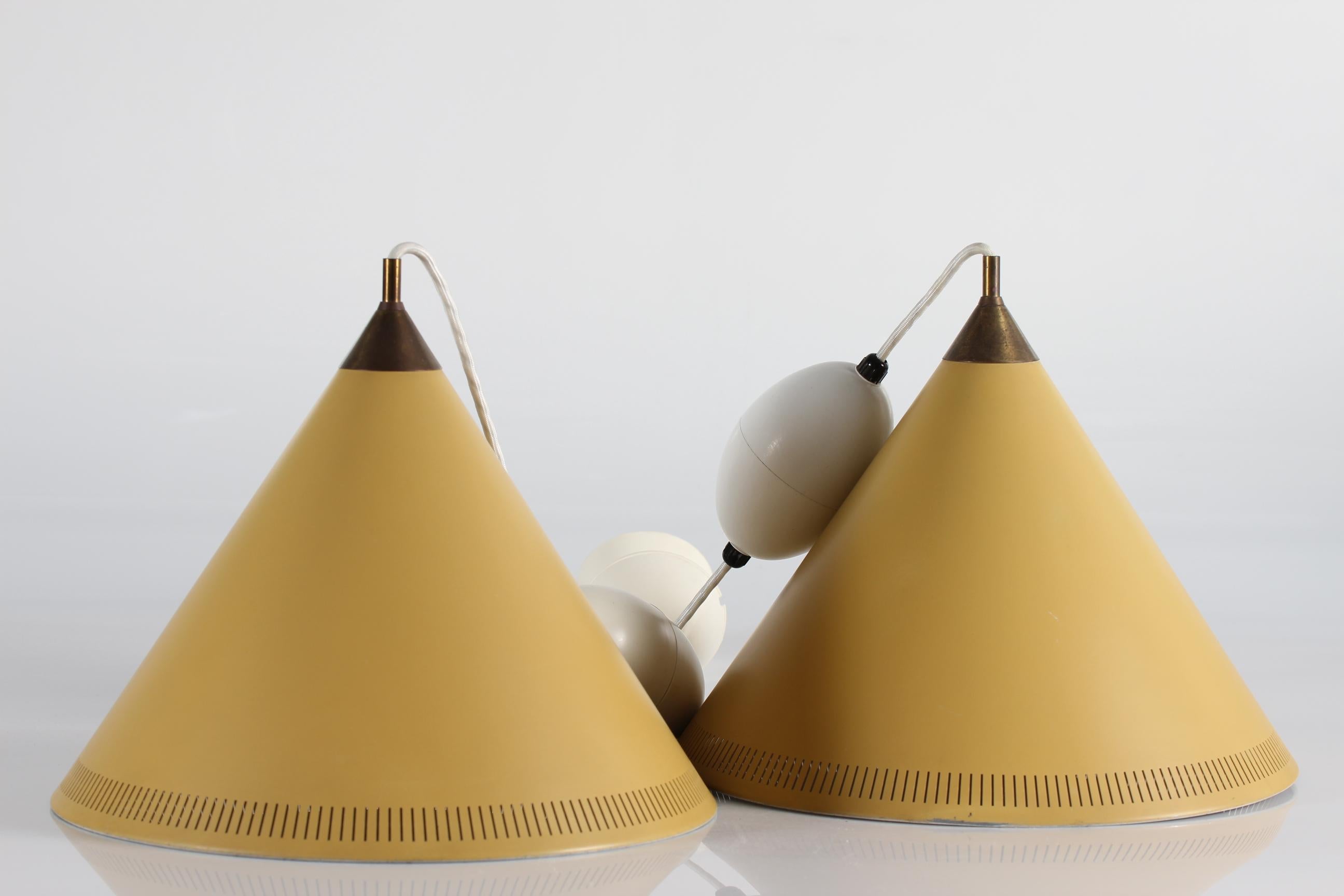 Bent Karlby Pair of Kegle Curry Colored Conical Pedant Lights by Lyfa, 1960s 3