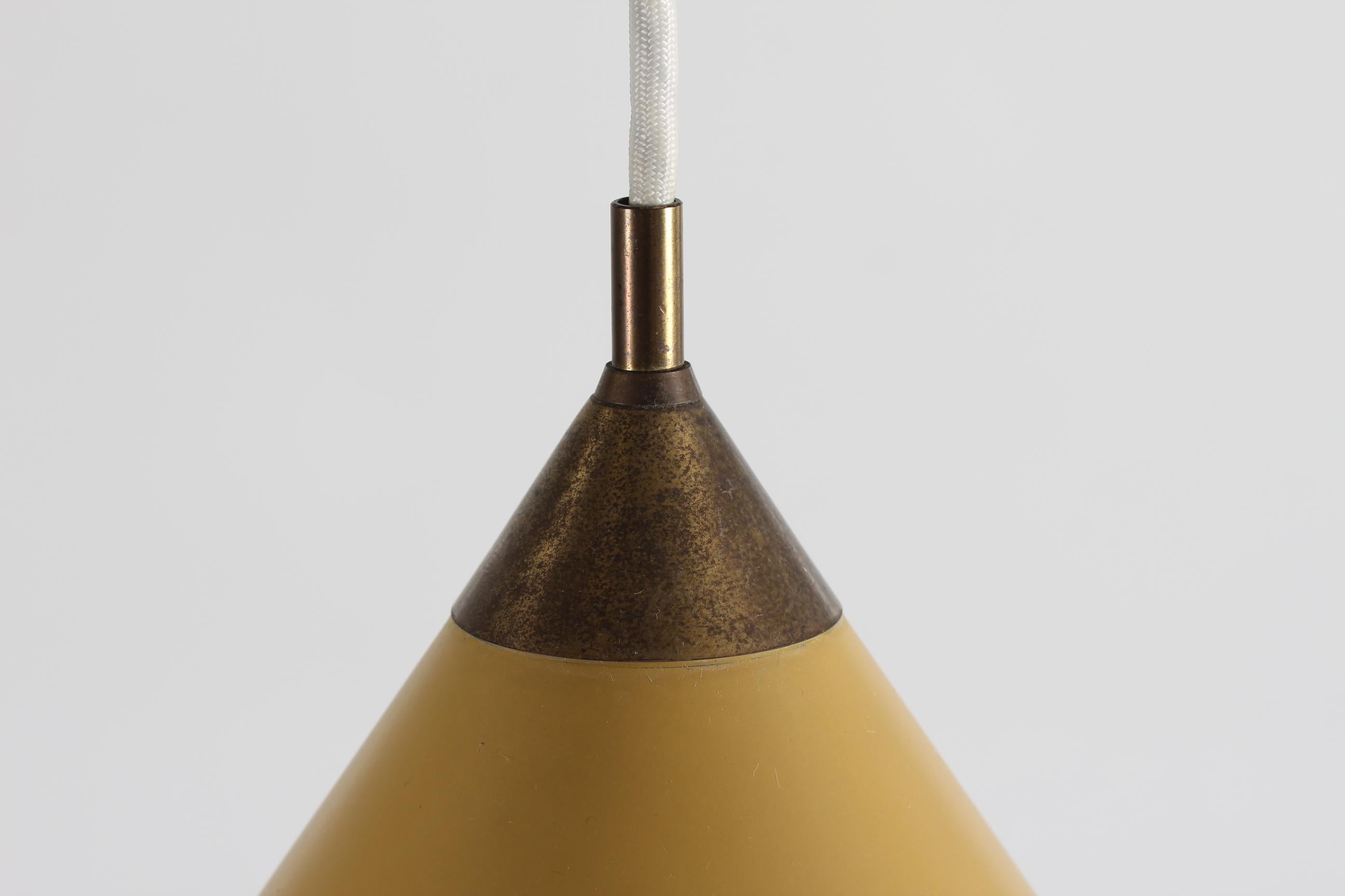 Danish Bent Karlby Pair of Kegle Curry Colored Conical Pedant Lights by Lyfa, 1960s