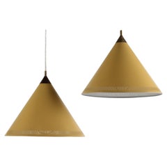 Bent Karlby Pair of Kegle Curry Colored Conical Pedant Lights by Lyfa, 1960s