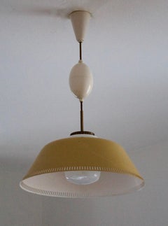 Bent Karlby, Pendant Light, Brass, Lacquered Metal, Glass, Lyfa, Denmark, 1950s