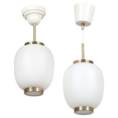 Lámpara colgante "china" Bent Karlby  de latón y cristal Lyfa Dinamarca 1960