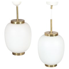 Bent Karlby pendant light "china"  in brass and glass Lyfa Denmark 1960