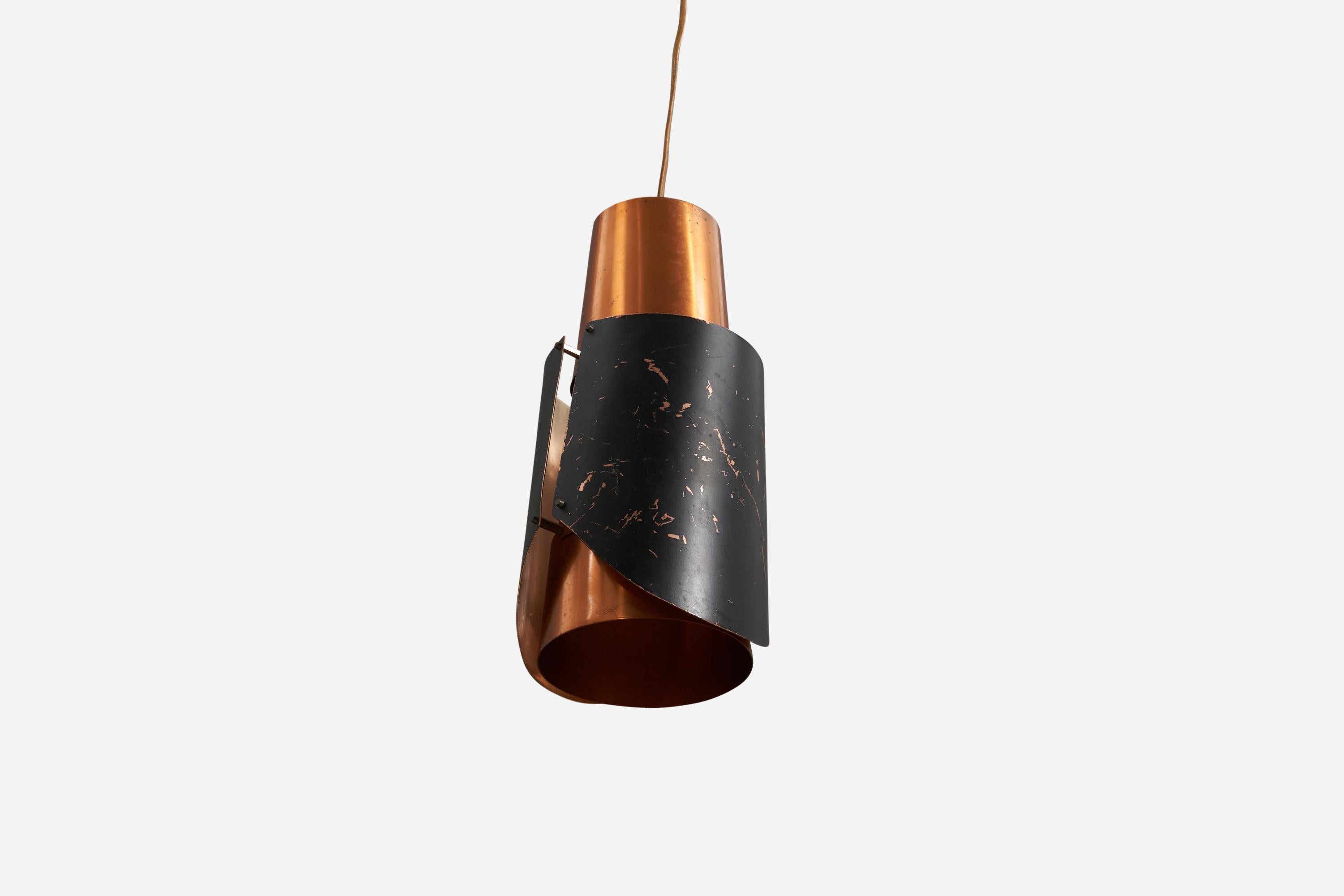 Mid-Century Modern Bent Karlby, Pendant Light, Copper, Lacquered Metal, Lyfa Denmark 1960s For Sale