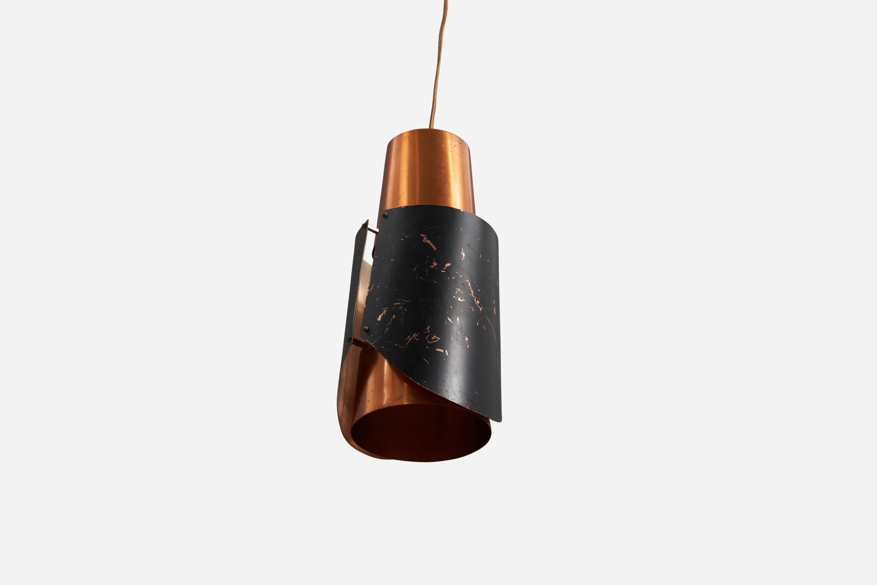 Mid-Century moderno Bent Karlby, Lampada a sospensione, rame, metallo laccato, Lyfa Danimarca 1960s in vendita