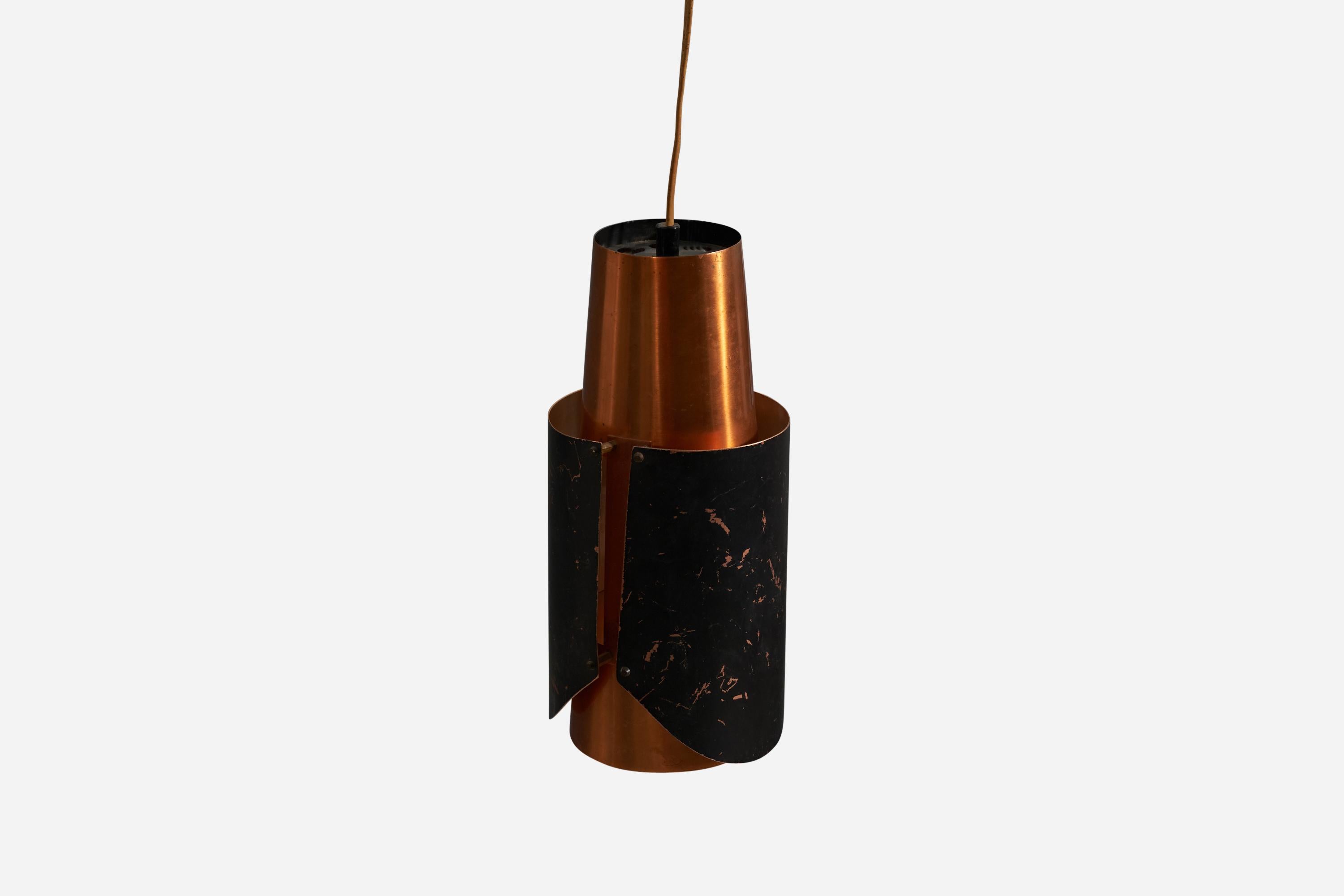 Danish Bent Karlby, Pendant Light, Copper, Lacquered Metal, Lyfa Denmark 1960s For Sale