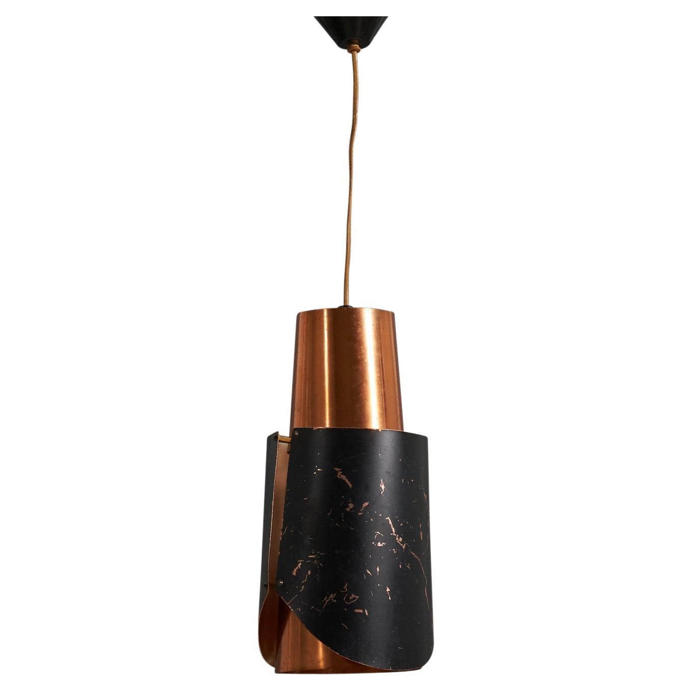 Bent Karlby, Pendant Light, Copper, Lacquered Metal, Lyfa Denmark 1960s For Sale