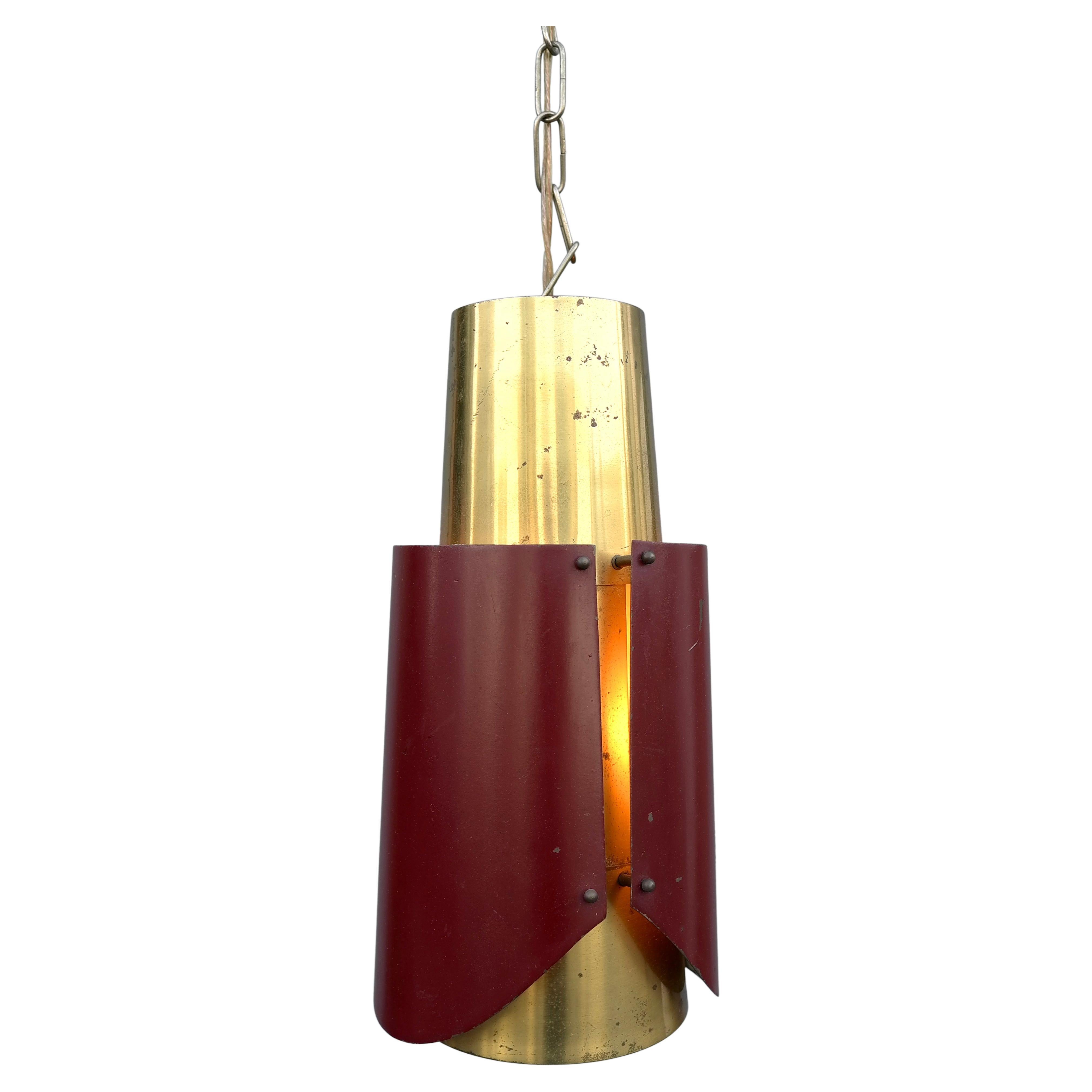 Bent Karlby ''Østerport' Brass and Bordeaux Pendant for Lyfa, Denmark 1960's