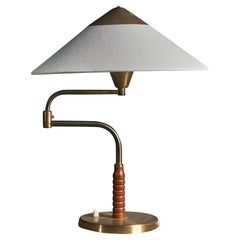 Bent Karlby, Lámpara de mesa, latón, olmo, tela, Dinamarca, años 40