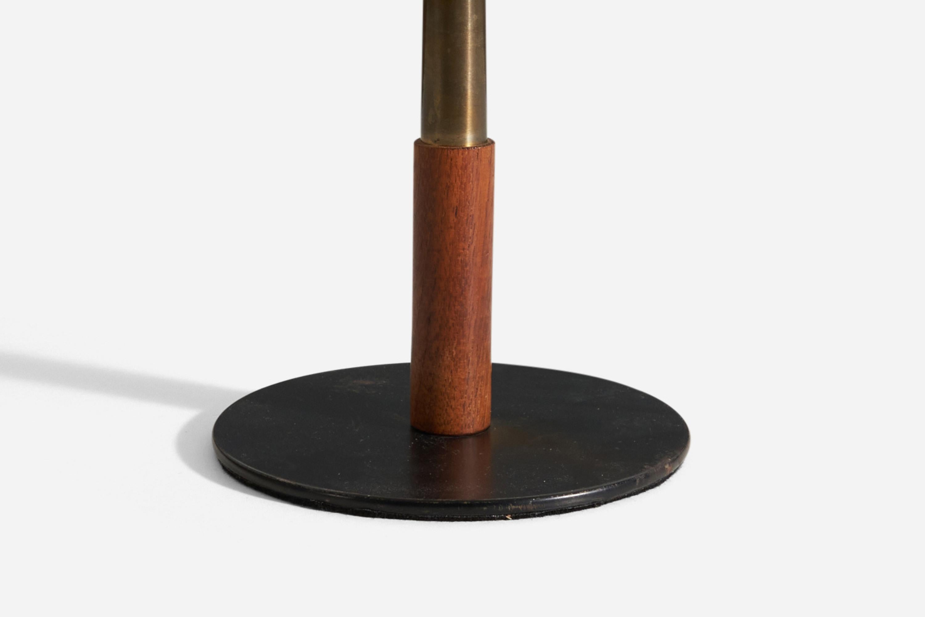 Danish Bent Karlby, Table Lamp, Brass, Lacquered metal, Teak, Lyfa, Denmark, 1950s For Sale