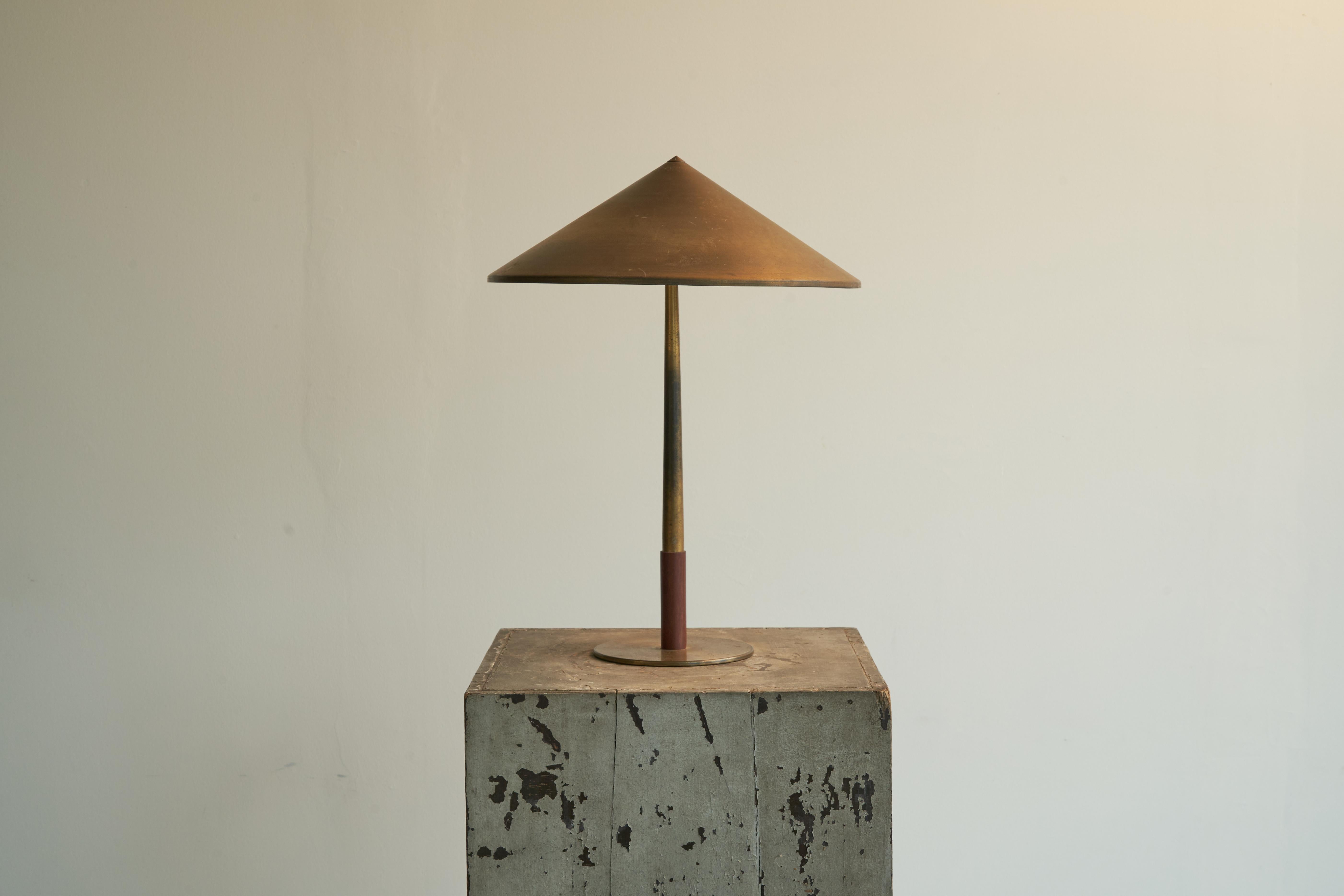 Bent Karlby Table Lamp in Patinated Brass and Teak for Lyfa 1950s 4
