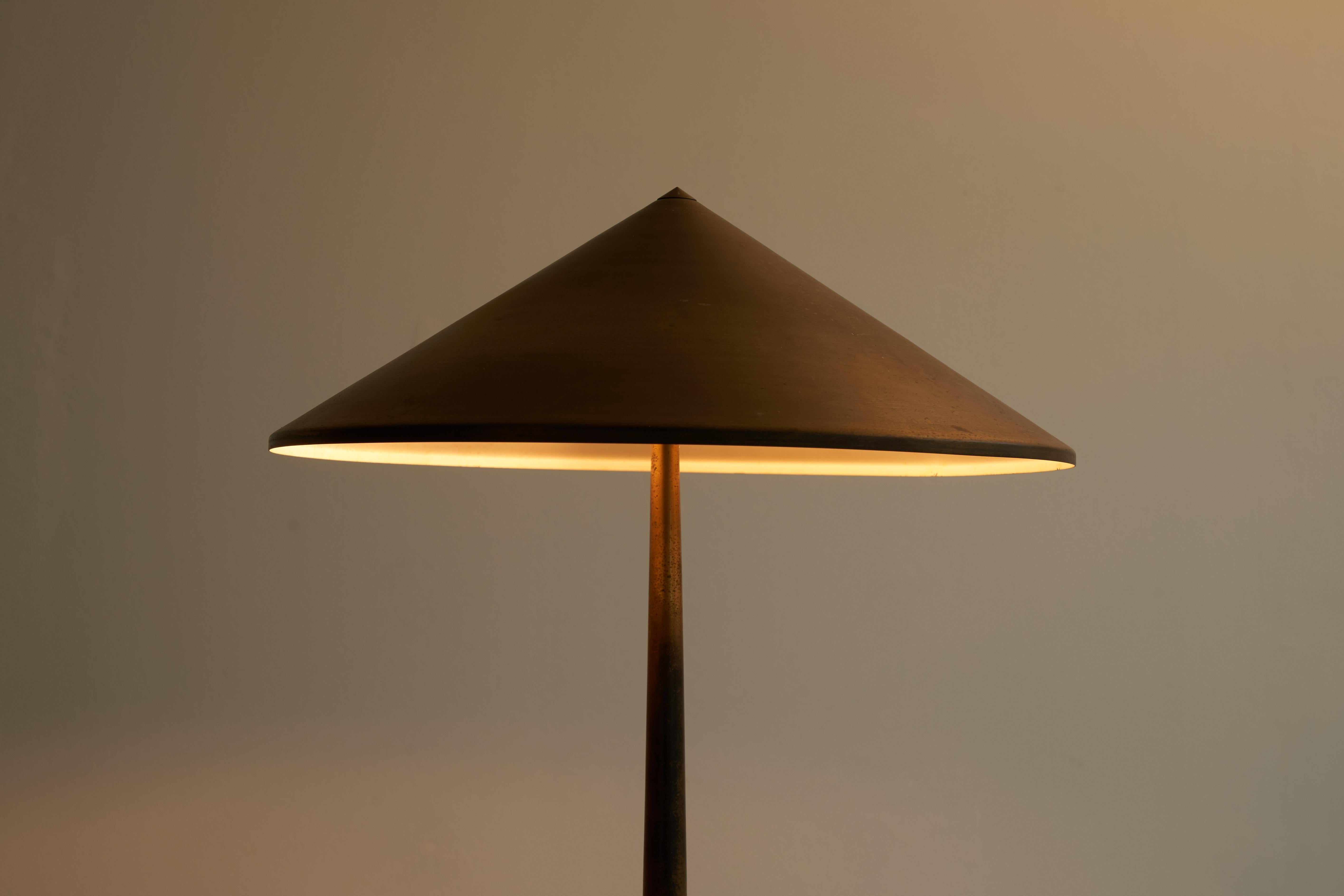 Danish Bent Karlby Table Lamp in Patinated Brass and Teak for Lyfa 1950s