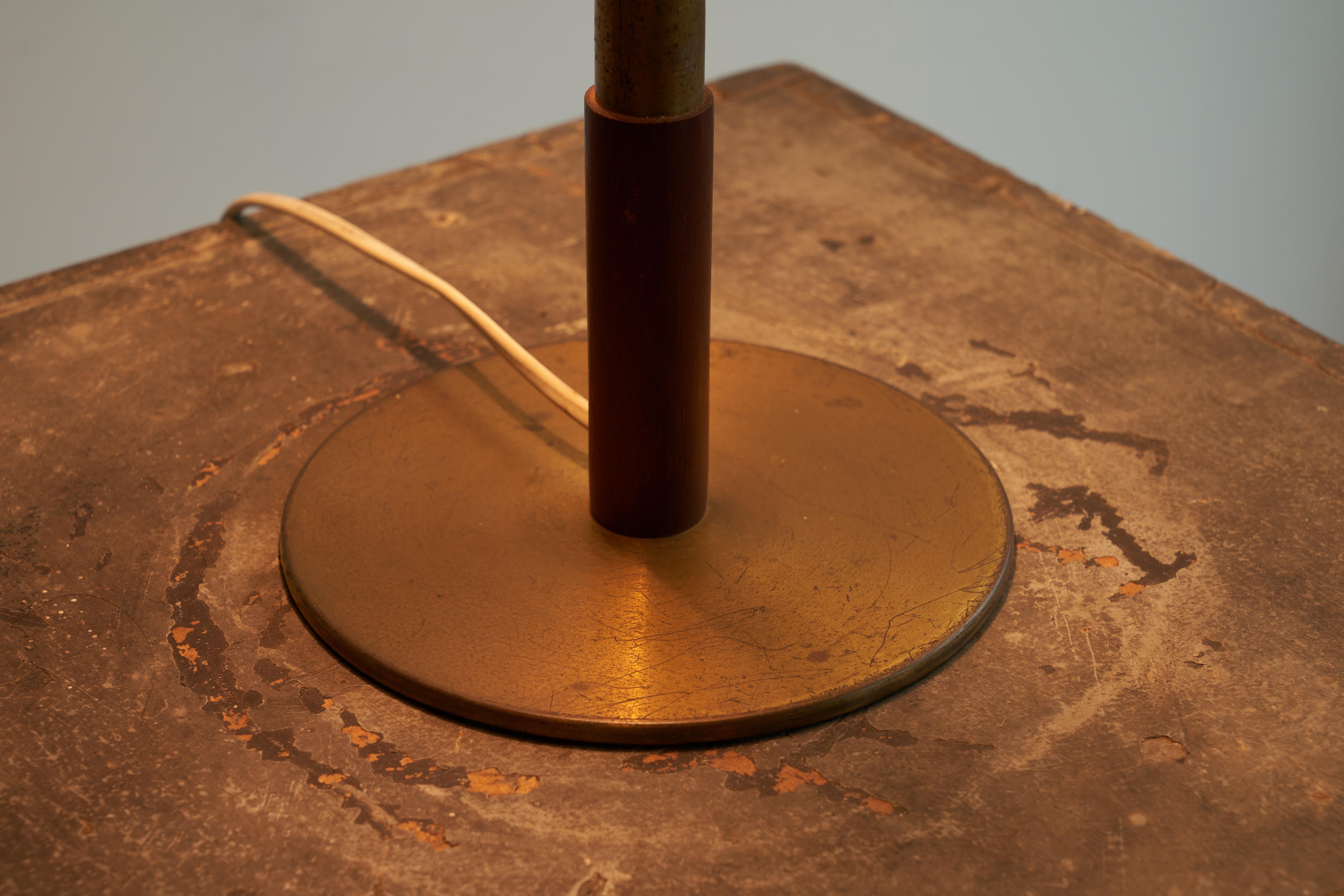 Hand-Crafted Bent Karlby Table Lamp in Patinated Brass and Teak for Lyfa 1950s