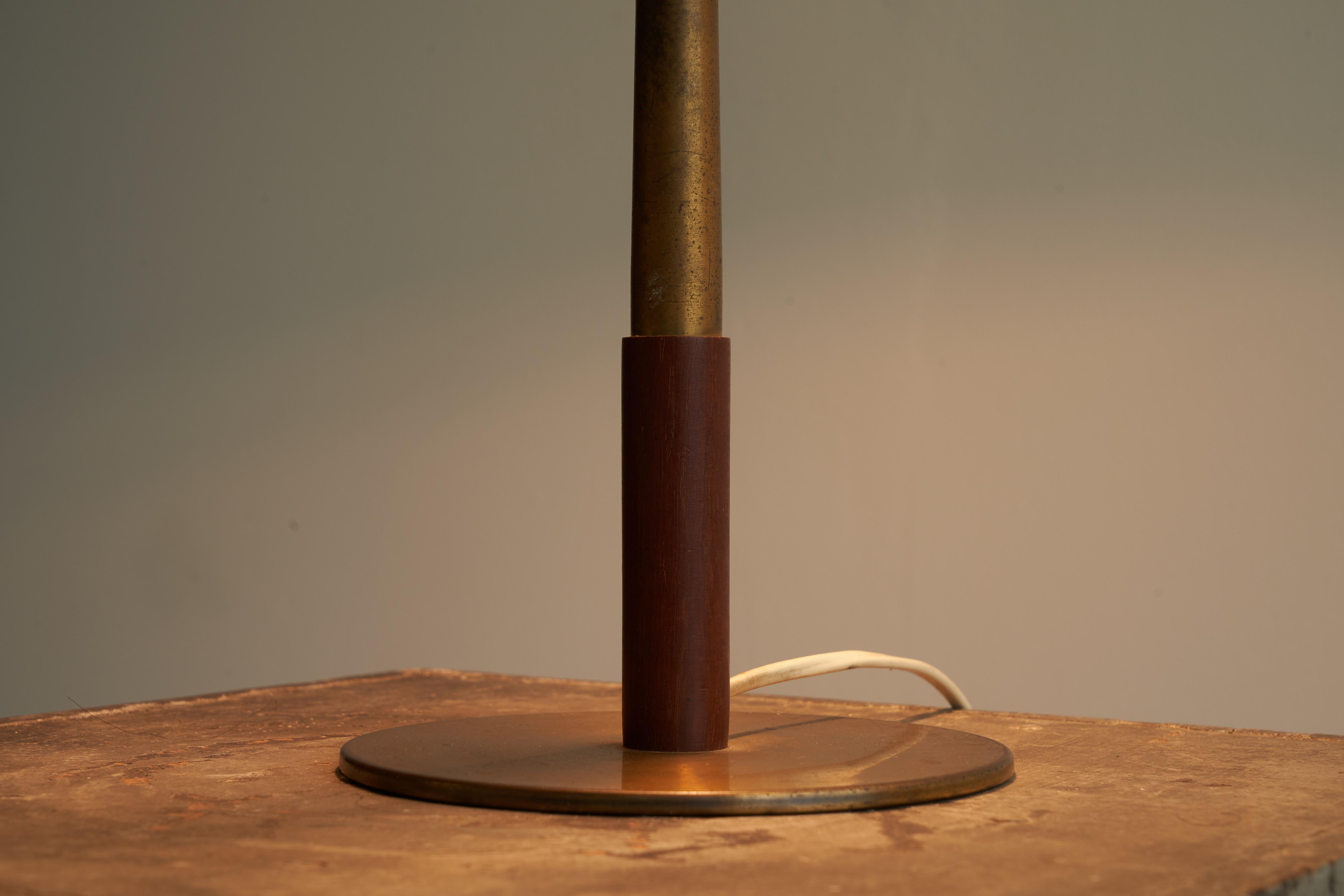 Bent Karlby Table Lamp in Patinated Brass and Teak for Lyfa 1950s 1