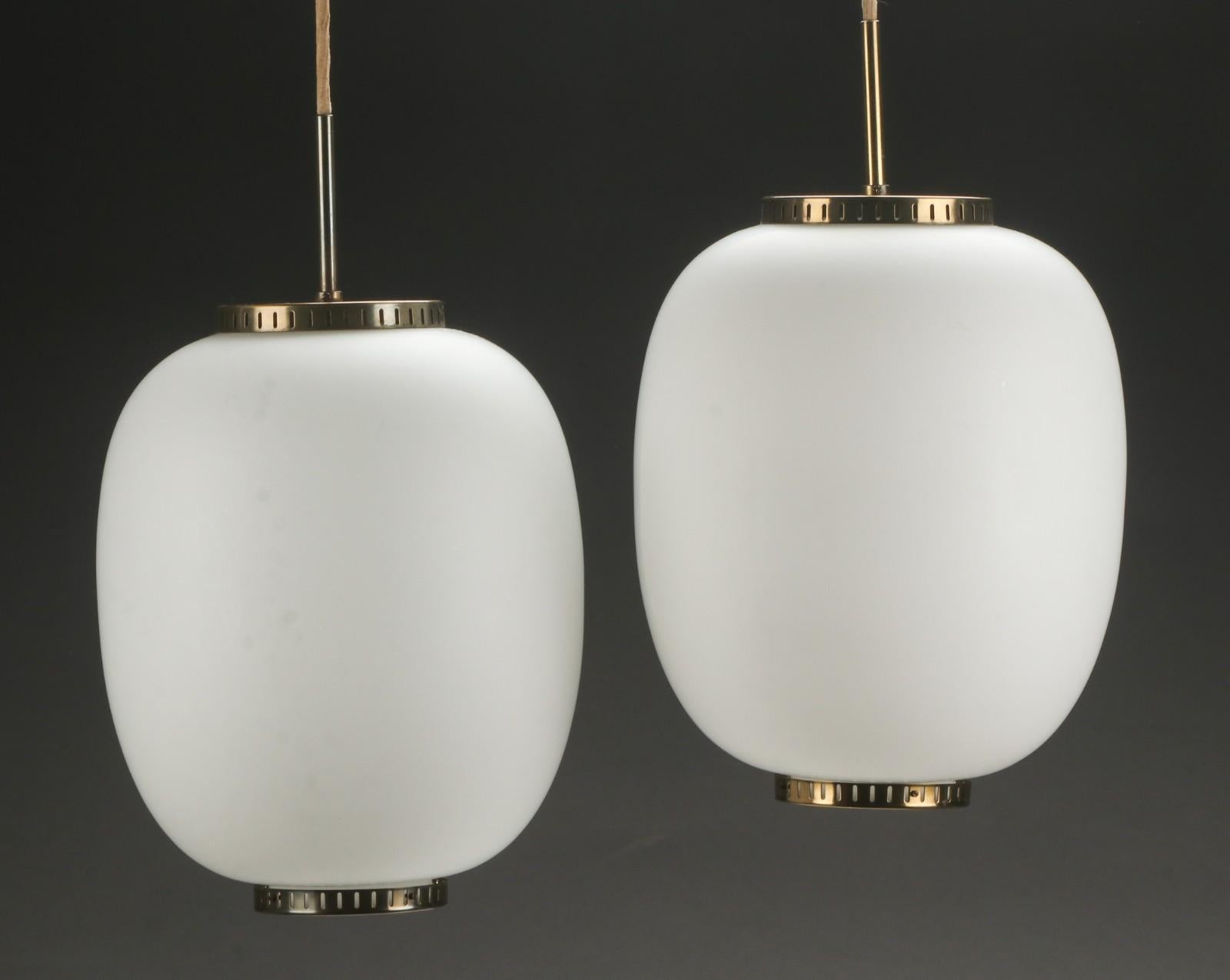Bent Karlby. China lamp in white opal glass, brass mounting, frosted glass blind shade. 1960s. 
Produced by Lyfa. 
Good used condition with new fabric cord.
E27 Bulb rewired and functional less.