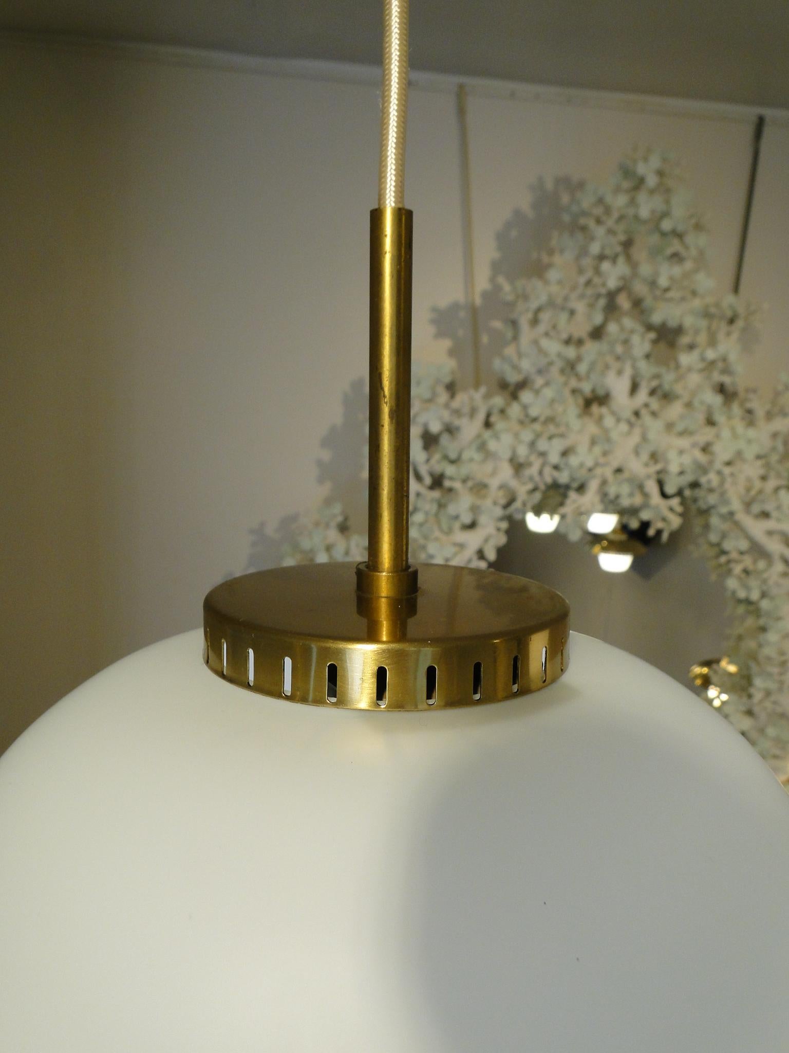 Danish Bent Karlby Vintage  XXL Brass Glass Kina Pendant  for Lyfa Denmark For Sale
