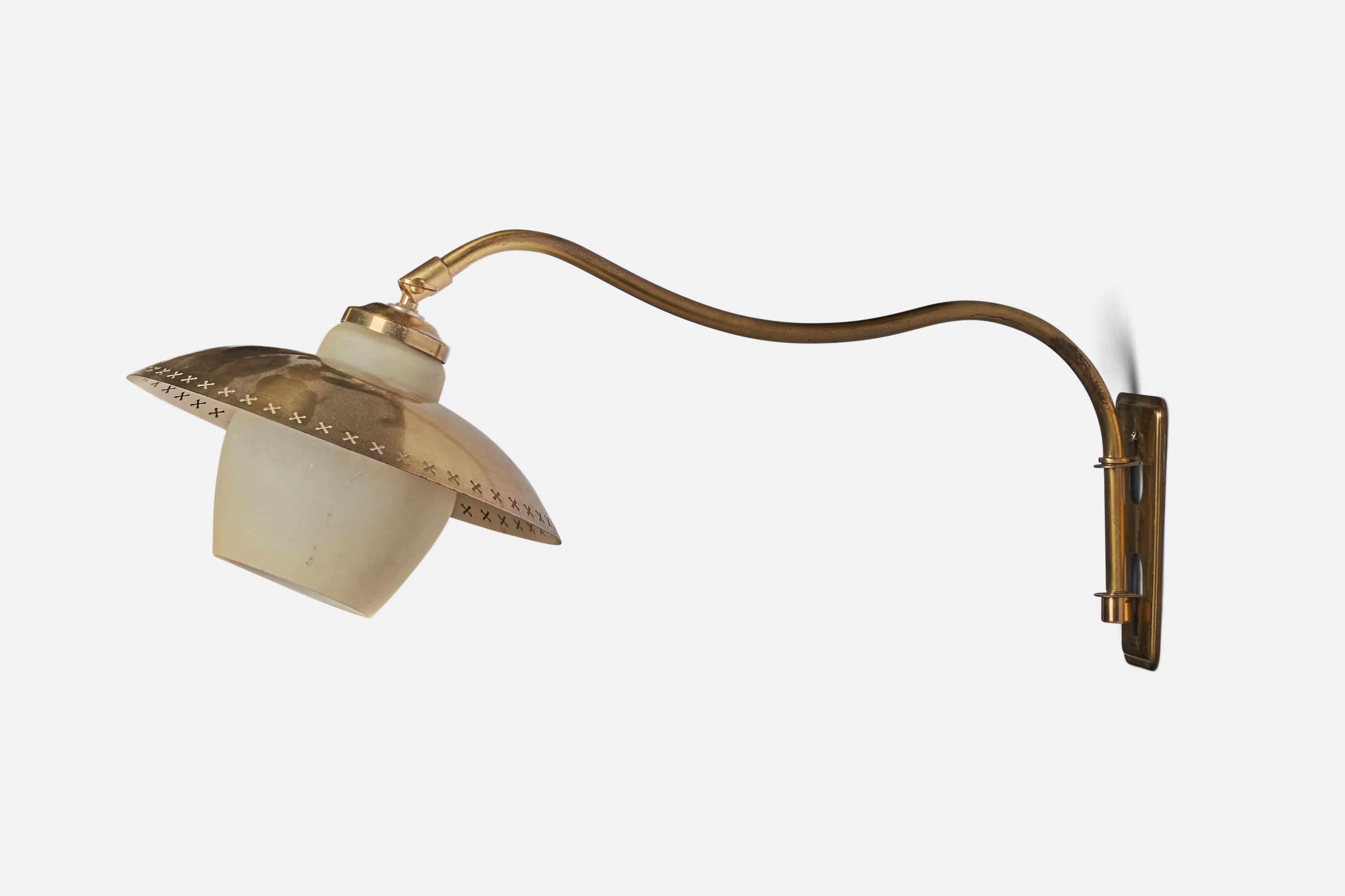 Bent Karlby, Wall Light, Brass, Glass, Denmark, 1950s In Good Condition For Sale In High Point, NC