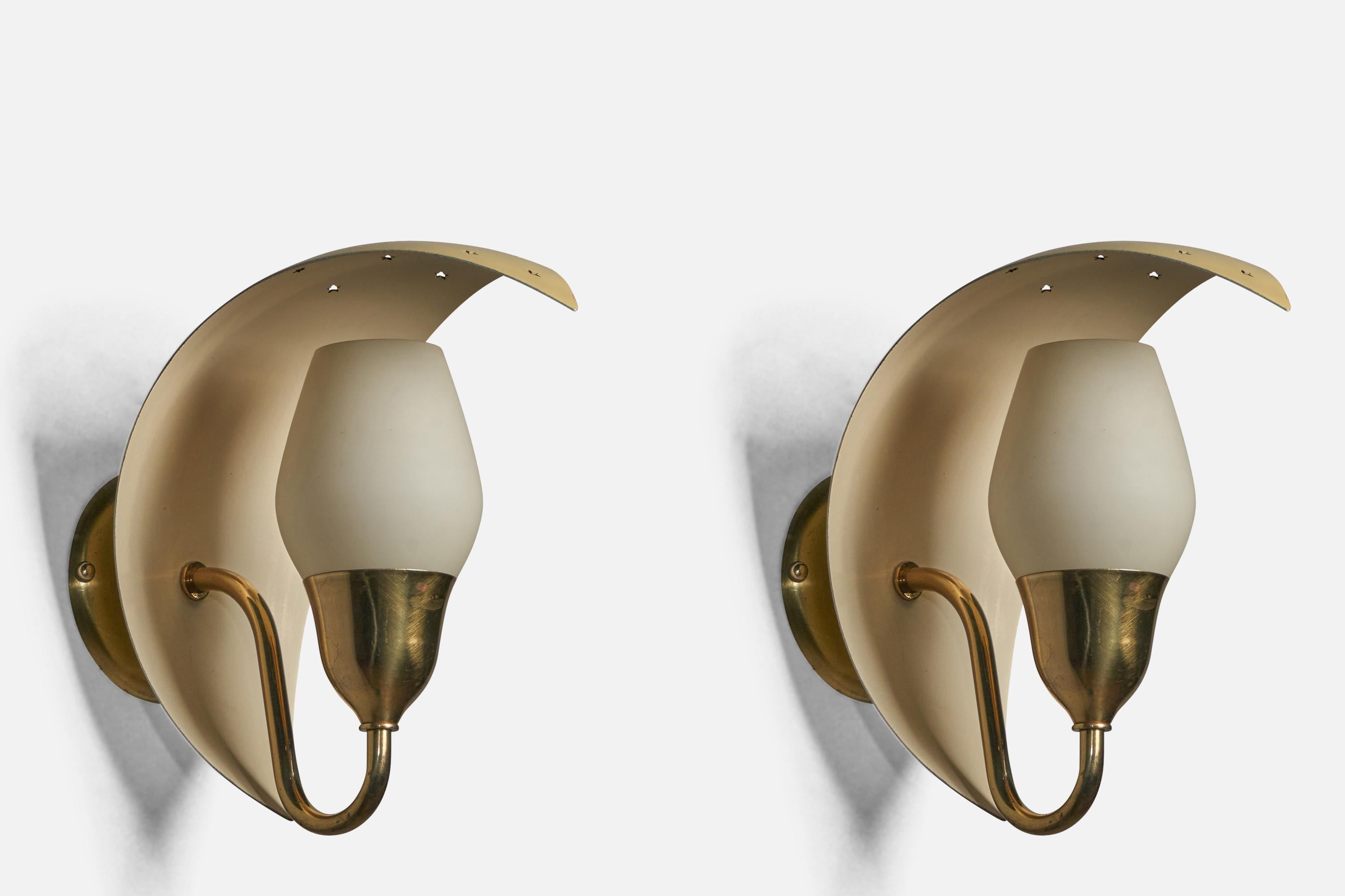 Mid-20th Century Bent Karlby, Wall Lights, Brass, Metal, Glass, Denmark, 1960s For Sale