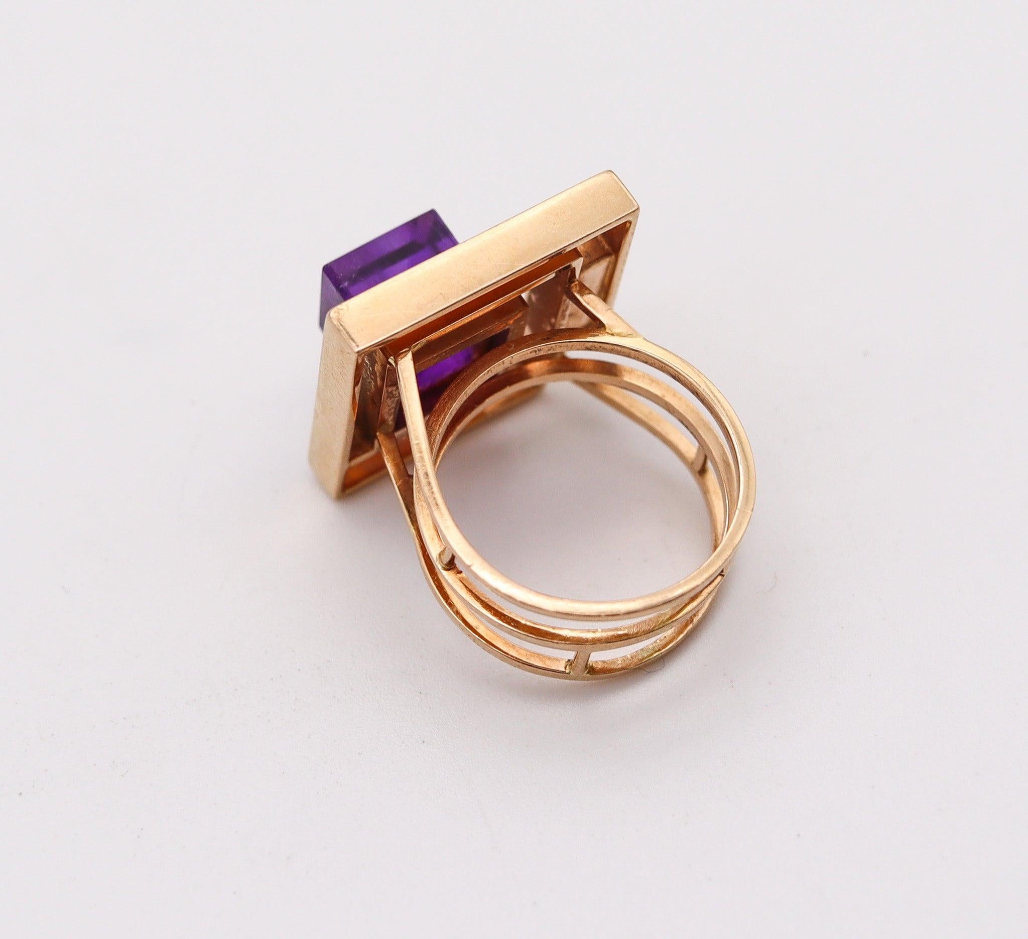 Women's BENT KNUDSEN 1970 Geometric Ring In 14Kt Yellow Gold With Cubist Amethysts For Sale