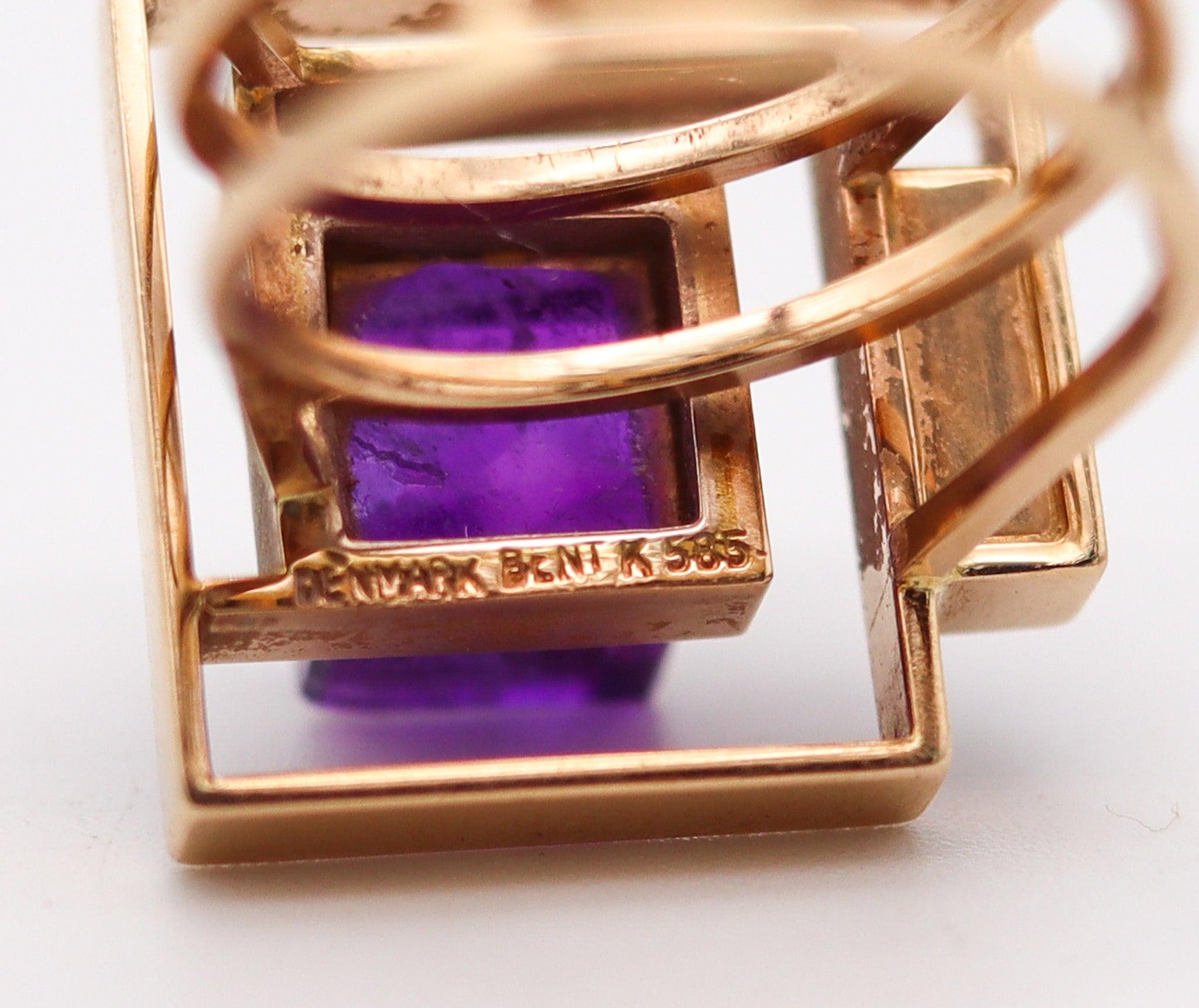 BENT KNUDSEN 1970 Geometric Ring In 14Kt Yellow Gold With Cubist Amethysts For Sale 1