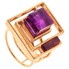 BENT KNUDSEN 1970 Geometric Ring In 14Kt Yellow Gold With Cubist Amethysts