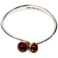 Bent Knudsen Denmark Sterling Silver Amber Bangle Bracelet