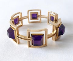 Bent Knudsen Bracelet moderniste danois à maillons en or jaune et améthyste