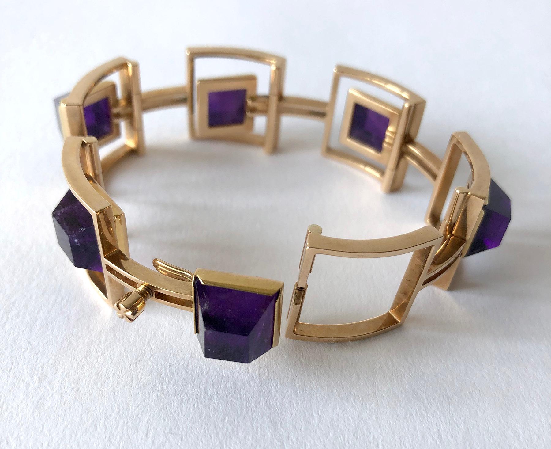 Women's Bent Knudsen Bent K Gold Amethyst Danish Modernist Link Bracelet