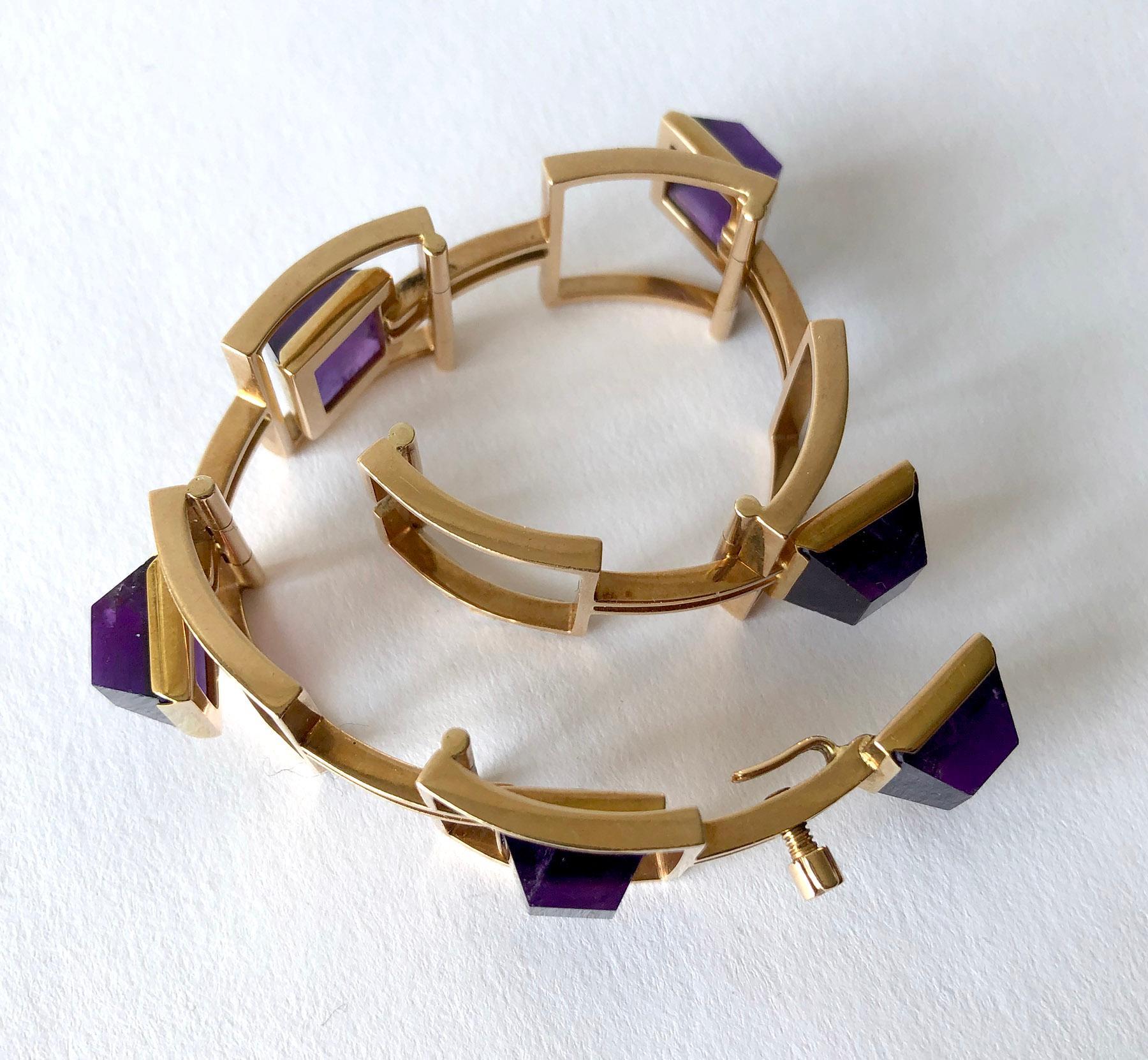 Bent Knudsen Bent K Gold Amethyst Danish Modernist Link Bracelet 1