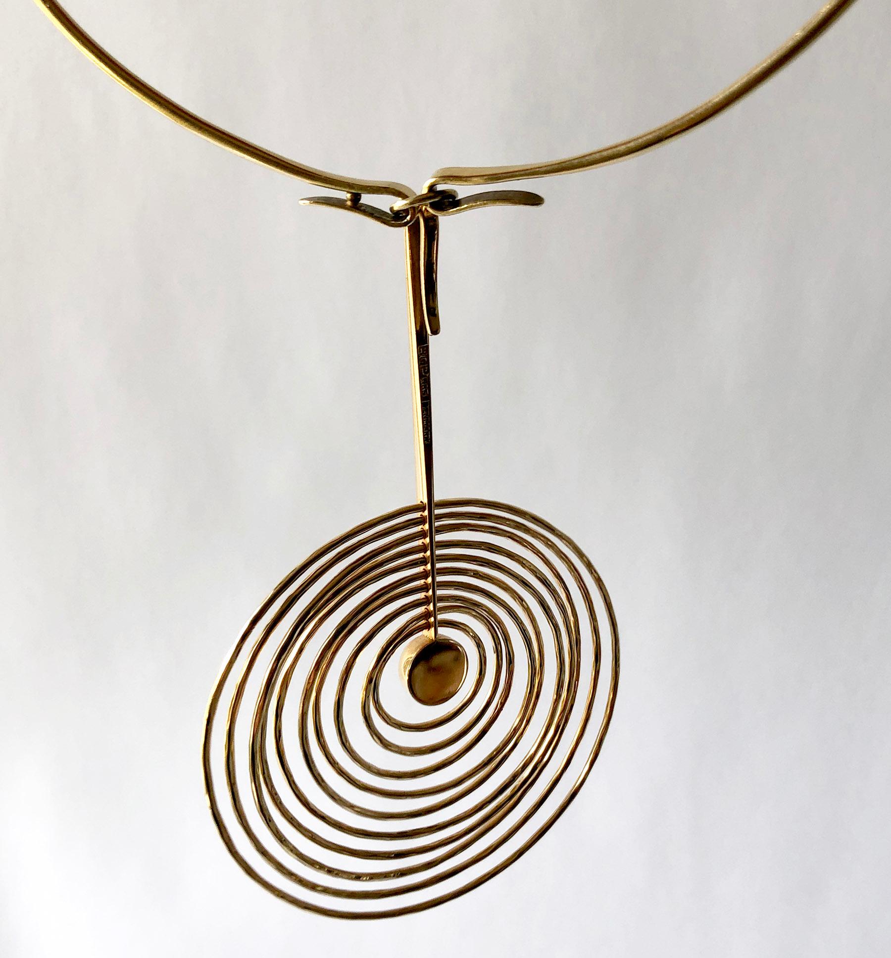Modernist Bent Gabrielsen Gold Danish Modern Concentric Circle Necklace Earrings Set