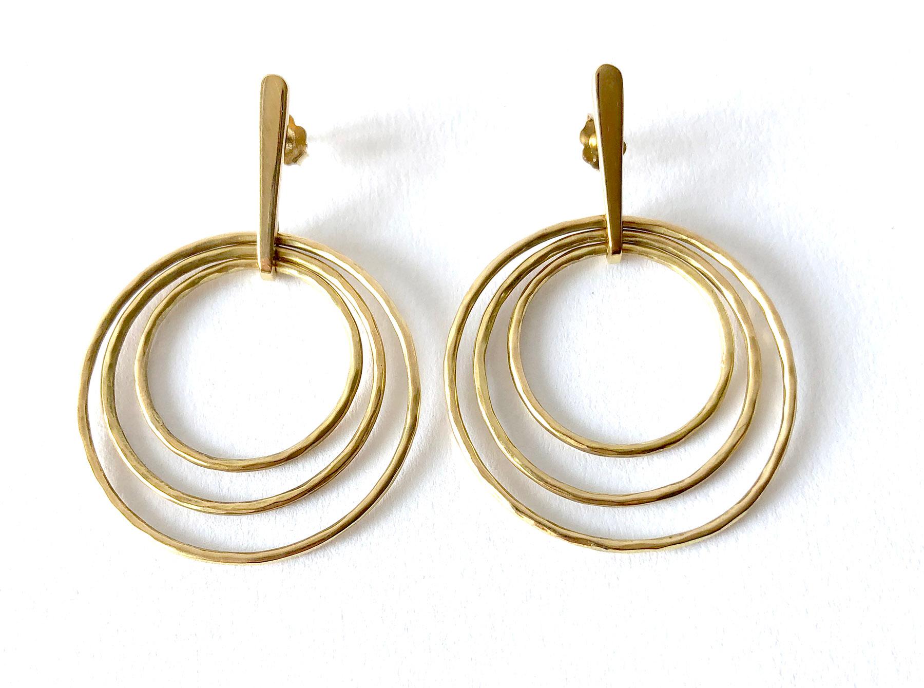 Bent Gabrielsen Gold Danish Modern Concentric Circle Necklace Earrings Set In Good Condition In Palm Springs, CA