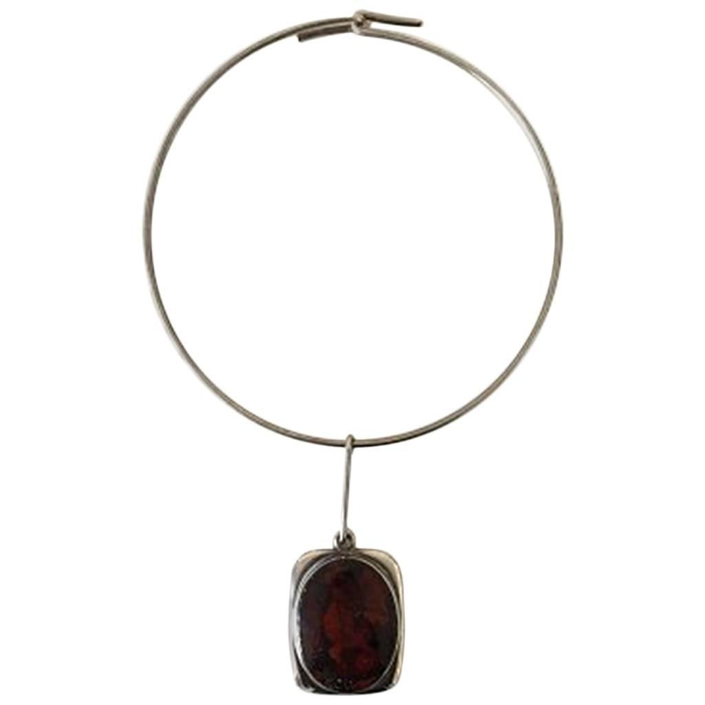 Bent Knudsen Necklace in Sterling Silver and Amber For Sale