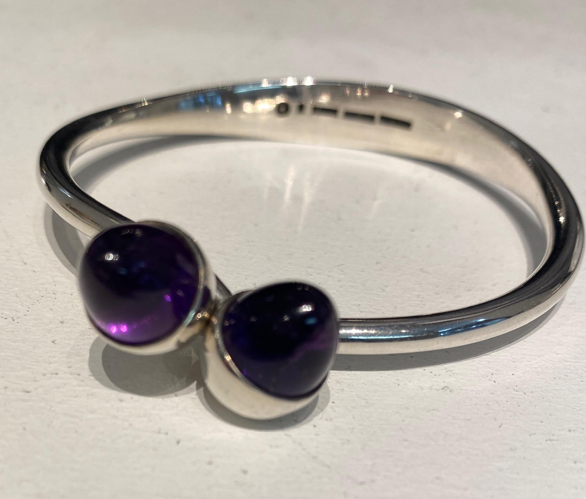 Bent Knudsen Sterling Silver Bangle with Amethyst Bullet Cabuchon For Sale 4