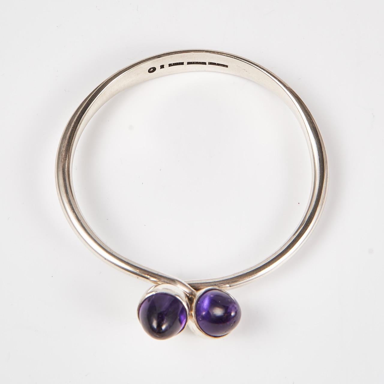 Bent Knudsen Sterling Silver Bangle with Amethyst Bullet Cabuchon For Sale 5
