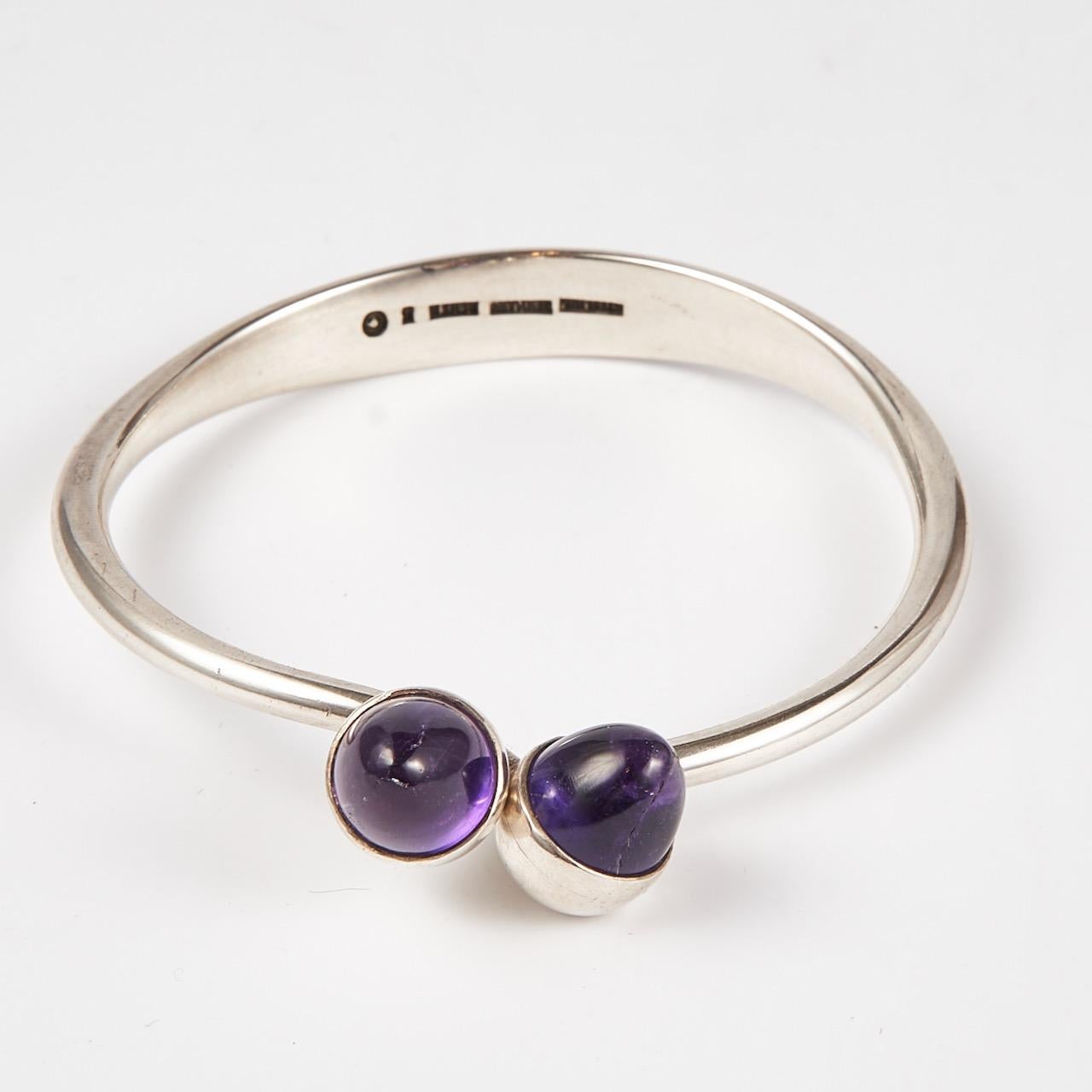 Bent Knudsen Sterling Silver Bangle with Amethyst Bullet Cabuchon For Sale 6