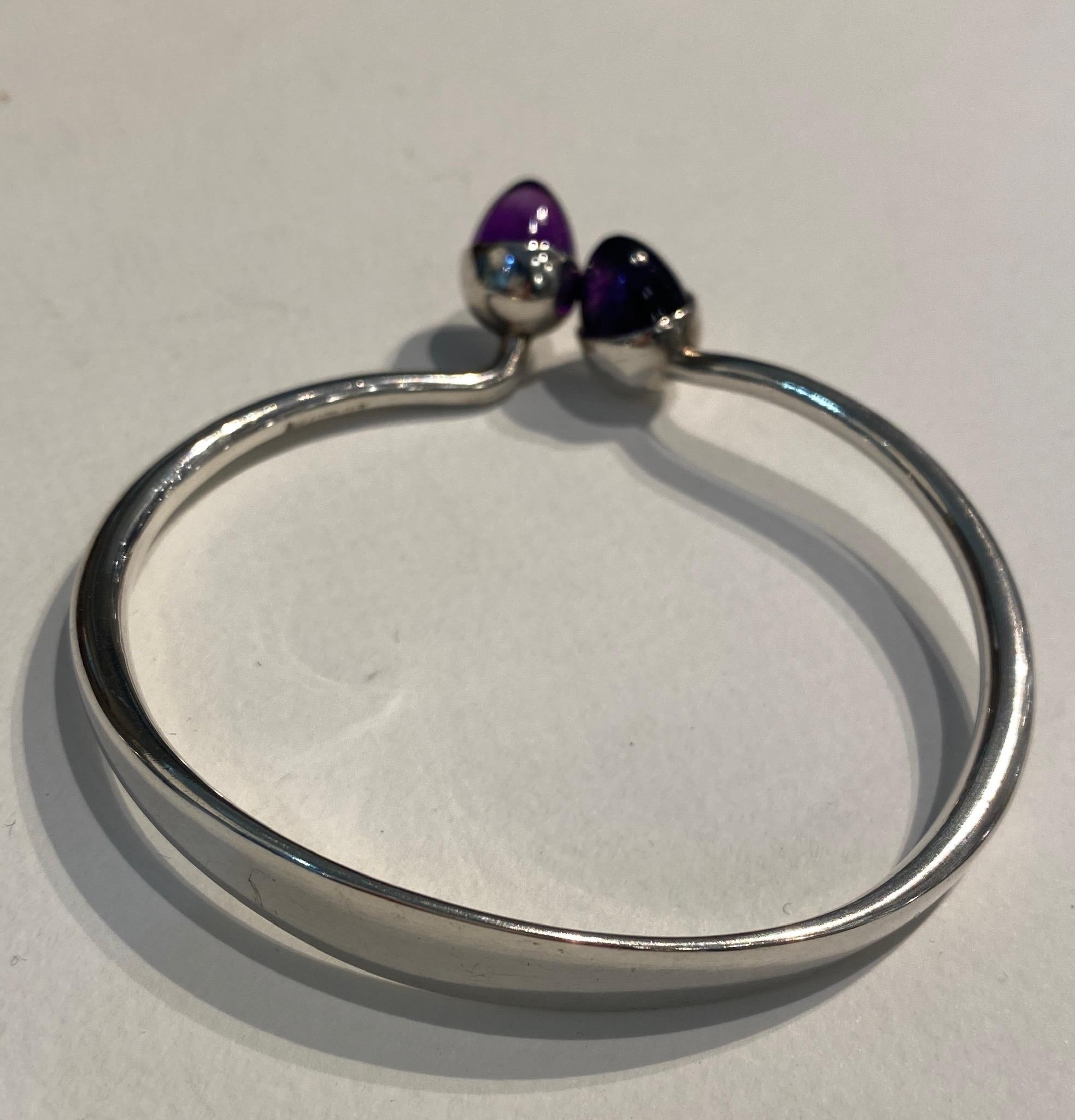 Contemporary Bent Knudsen Sterling Silver Bangle with Amethyst Bullet Cabuchon For Sale