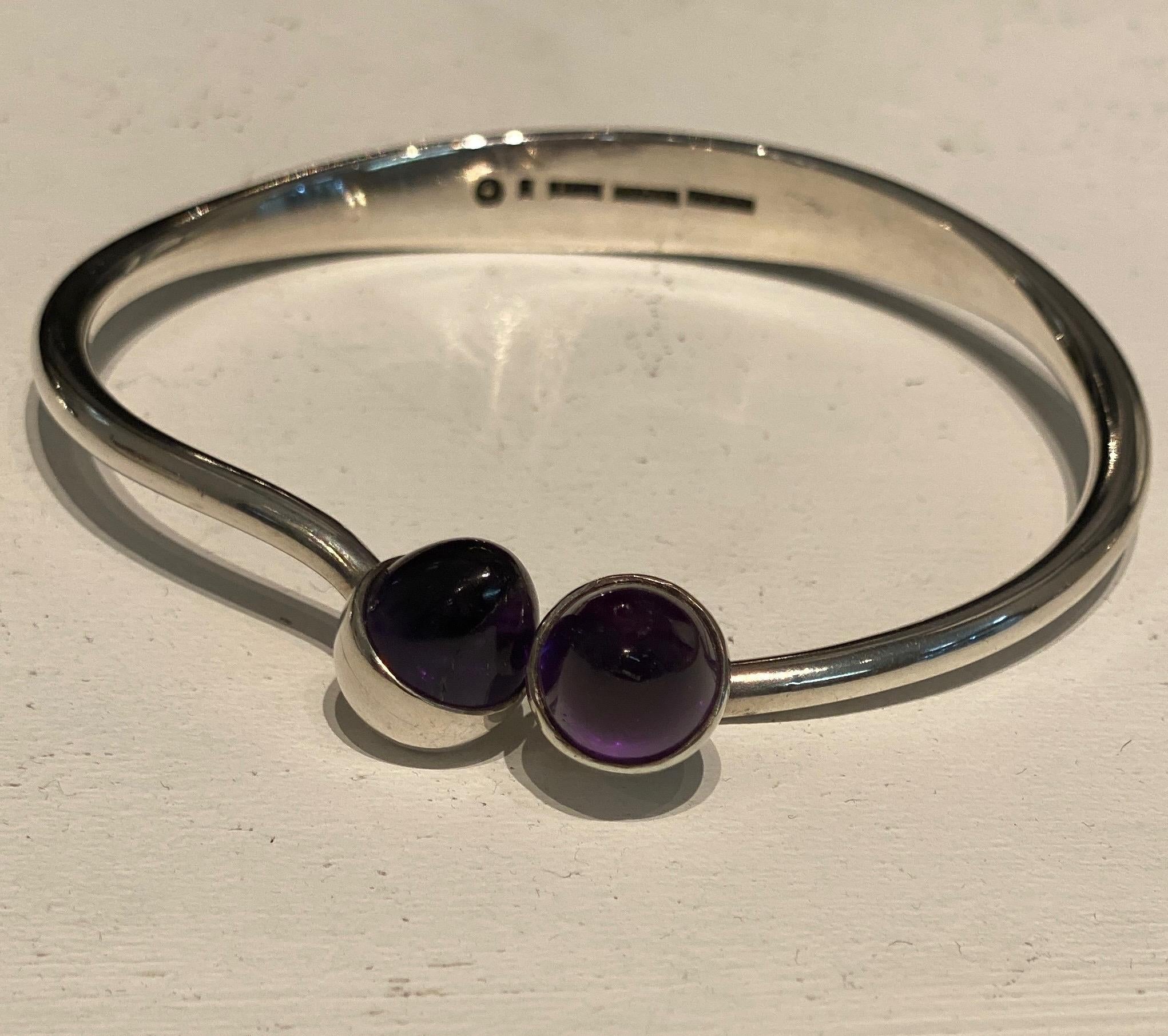 Bent Knudsen Sterling Silver Bangle with Amethyst Bullet Cabuchon For Sale 2