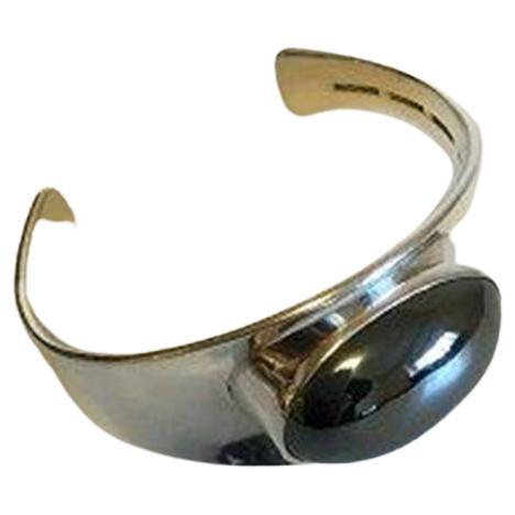 Bent Knudsen Sterling Silver Bangle with Hematite No 19 For Sale