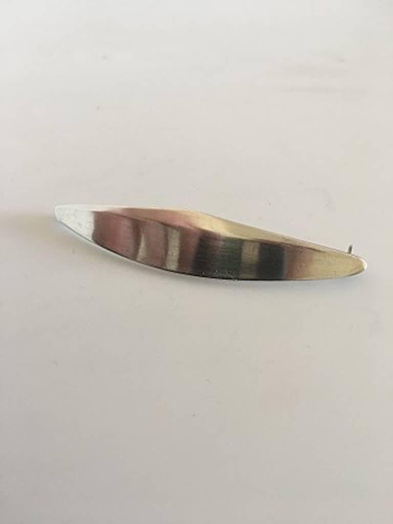 Bent Knudsen Sterling Silver Brooch #64. Measures 7.5 cm long / 2 61/64 in and 1.5 cm / 0 19/32 in. wide. Weighs 12 g / 0.40 oz.