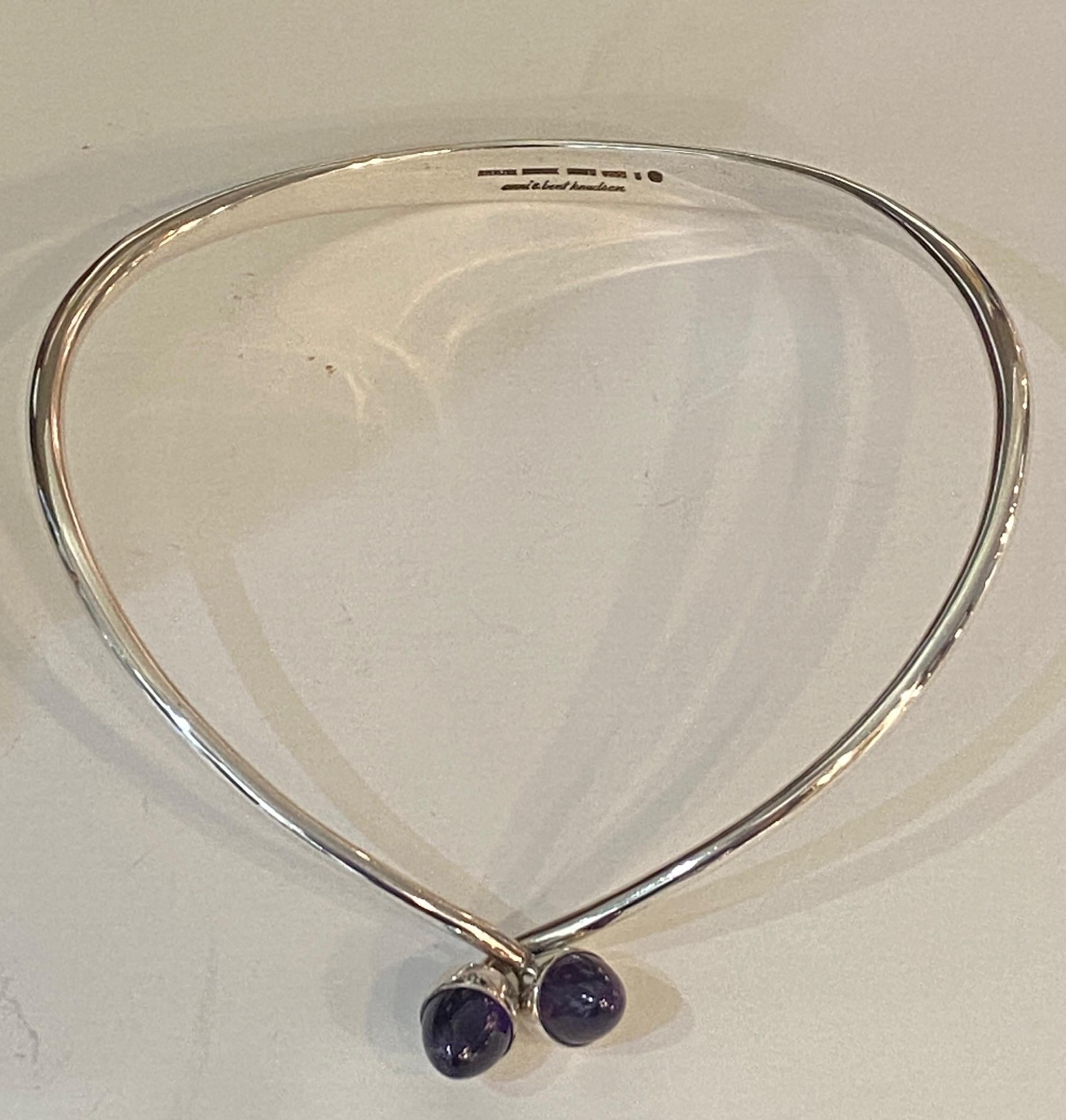 Bent Knudsen Sterling Silver Neck Ring with Amethyst Bullet Cabuchon In Excellent Condition For Sale In Big Bend, WI