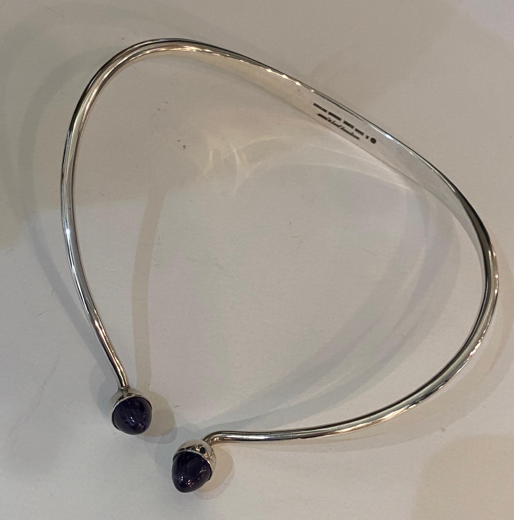 Women's Bent Knudsen Sterling Silver Neck Ring with Amethyst Bullet Cabuchon For Sale