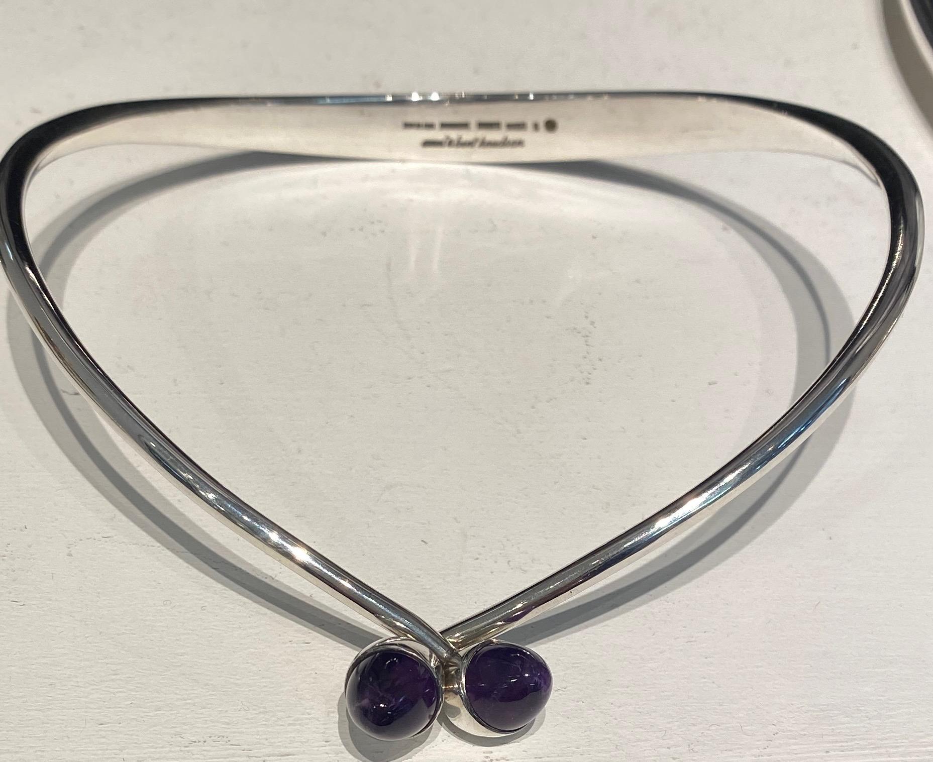 Bent Knudsen Sterling Silver Neck Ring with Amethyst Bullet Cabuchon For Sale 1