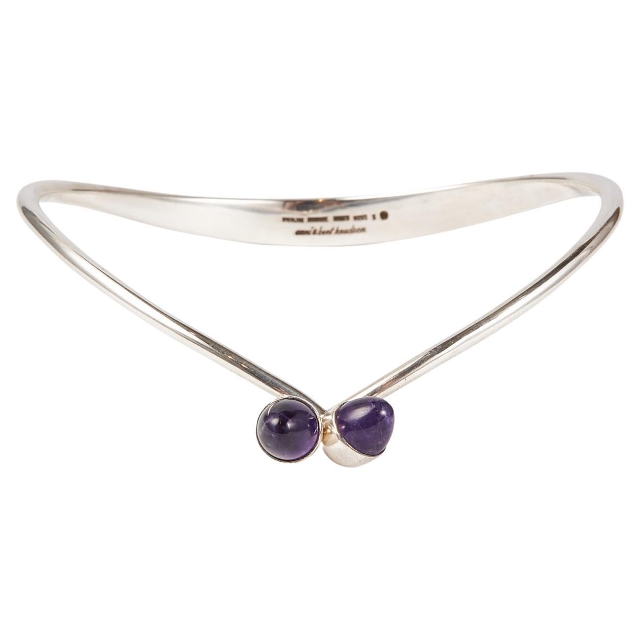 Bent Knudsen Sterling Silver Neck Ring with Amethyst Bullet Cabuchon