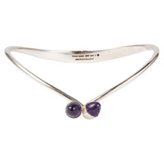 Retro Bent Knudsen Sterling Silver Neck Ring with Amethyst Bullet Cabuchon