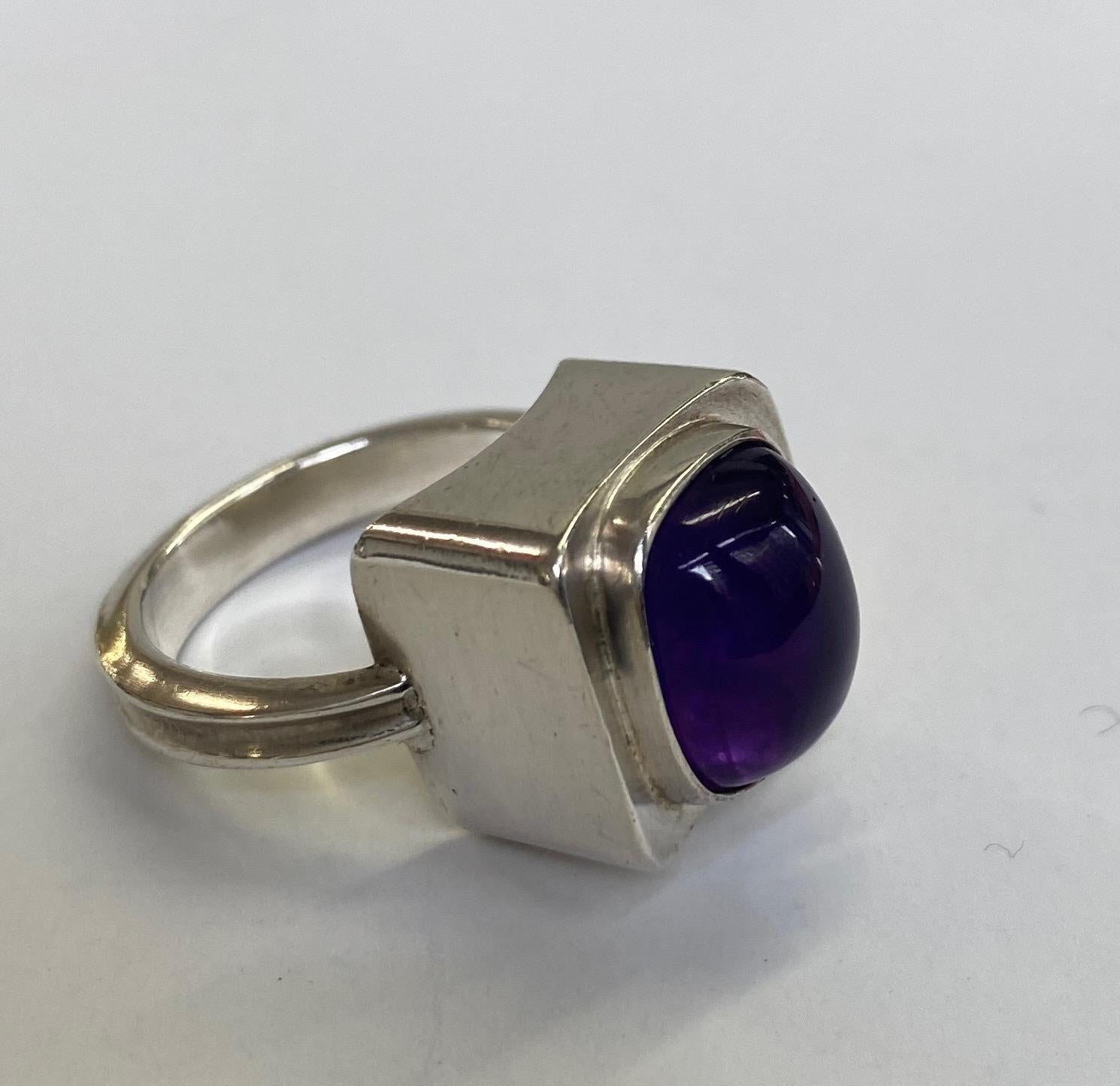 Contemporary Bent Knudsen Sterling Silver Ring with Amethyst For Sale